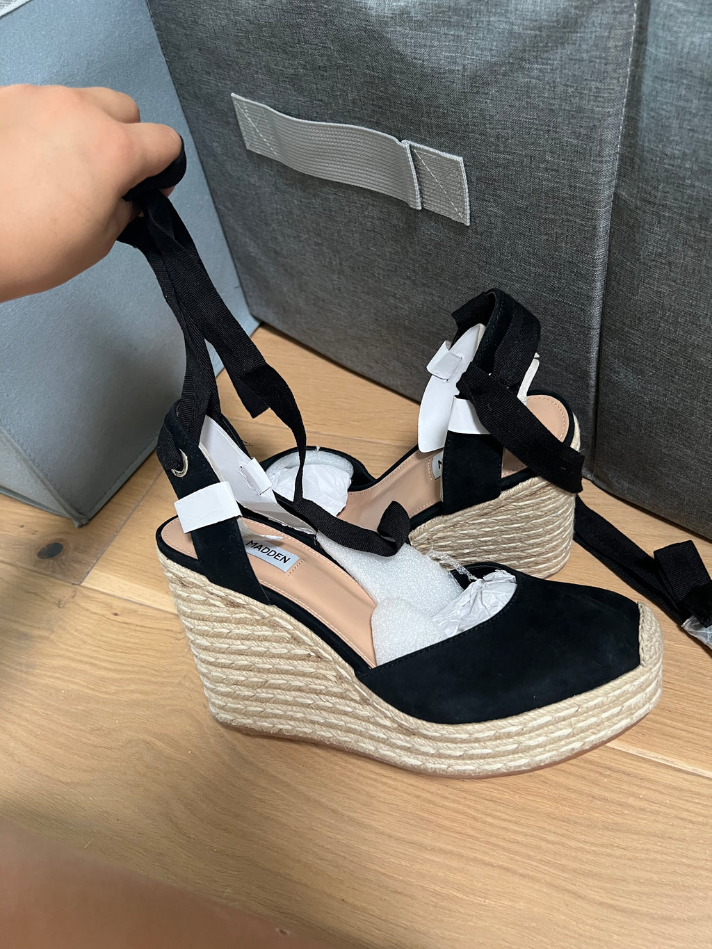 Steve Madden Black, woven wedge heels