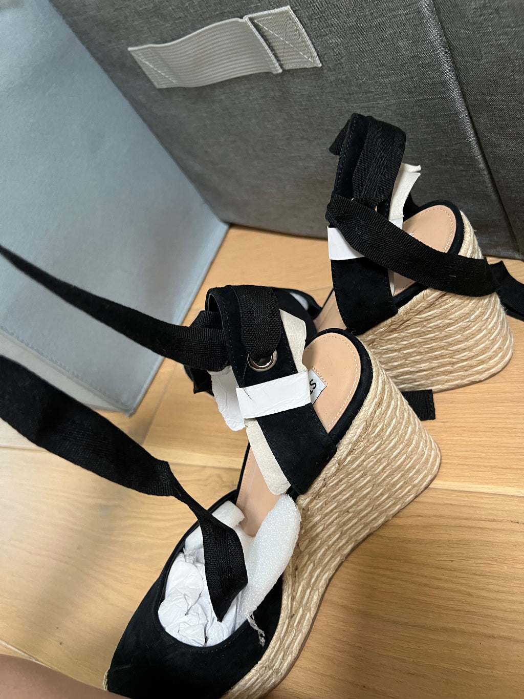 Steve Madden Black, woven wedge heels