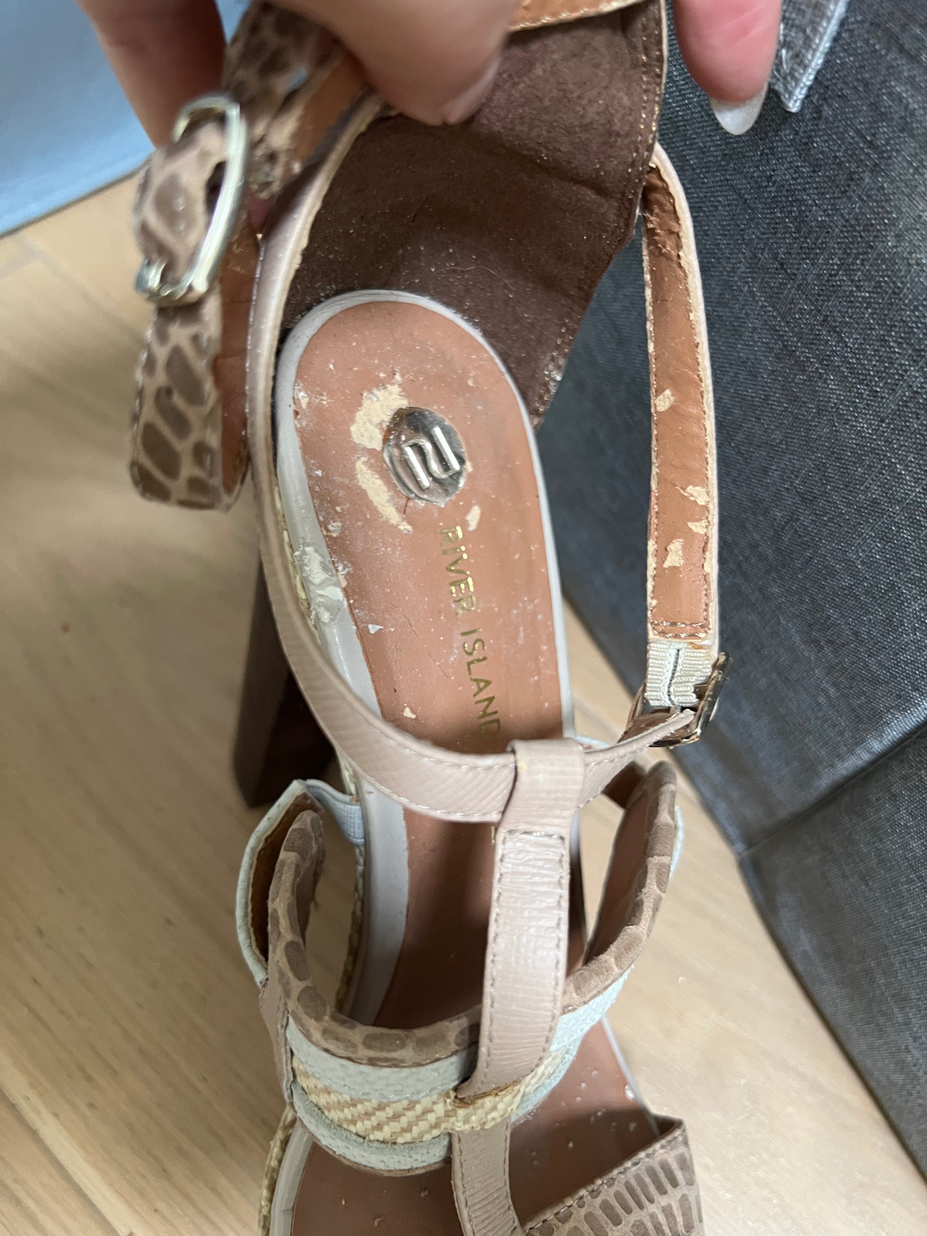 Beige, snakeskin, woven, wooden heelS