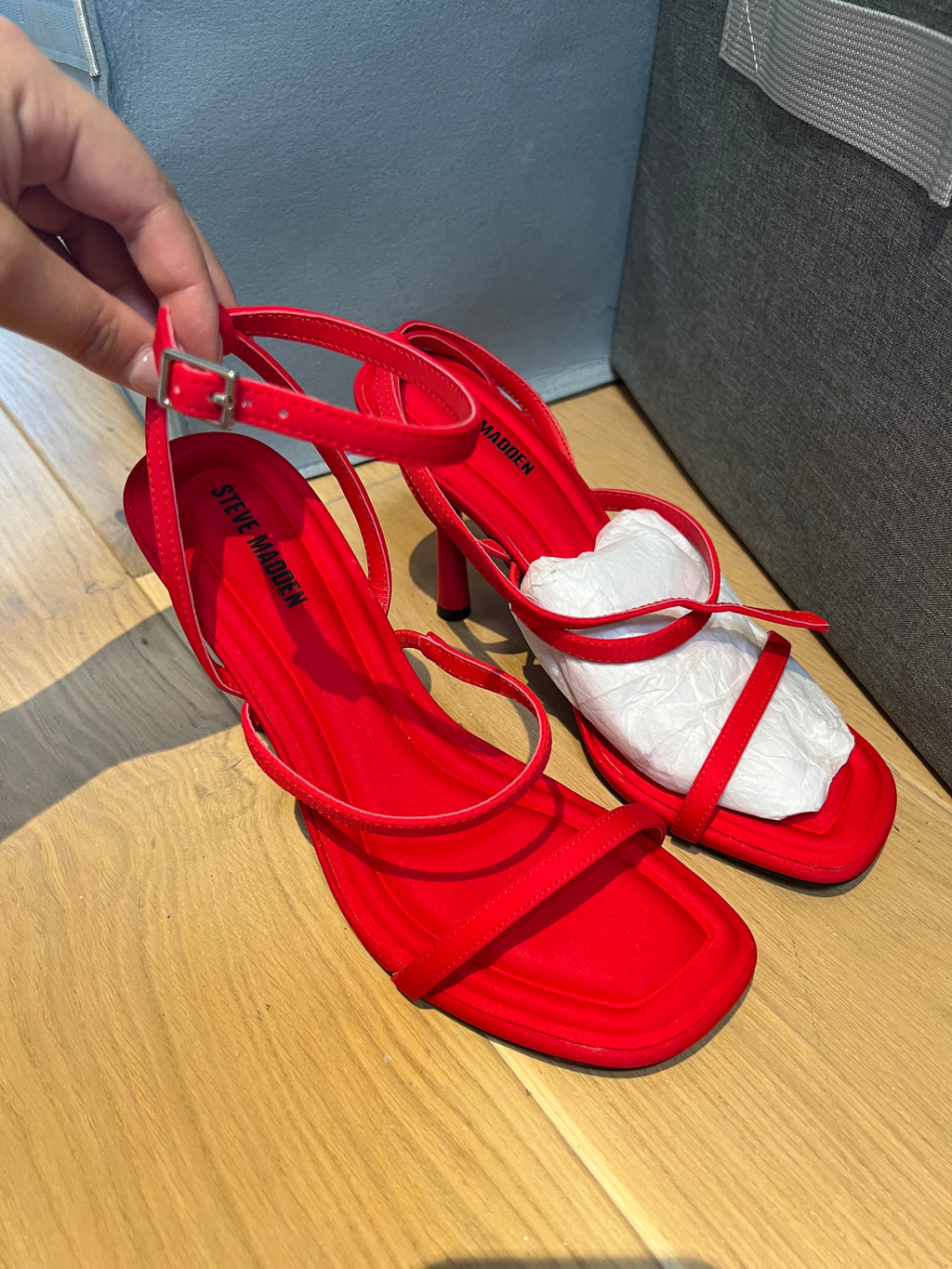 Red Steve Madden strappy heels