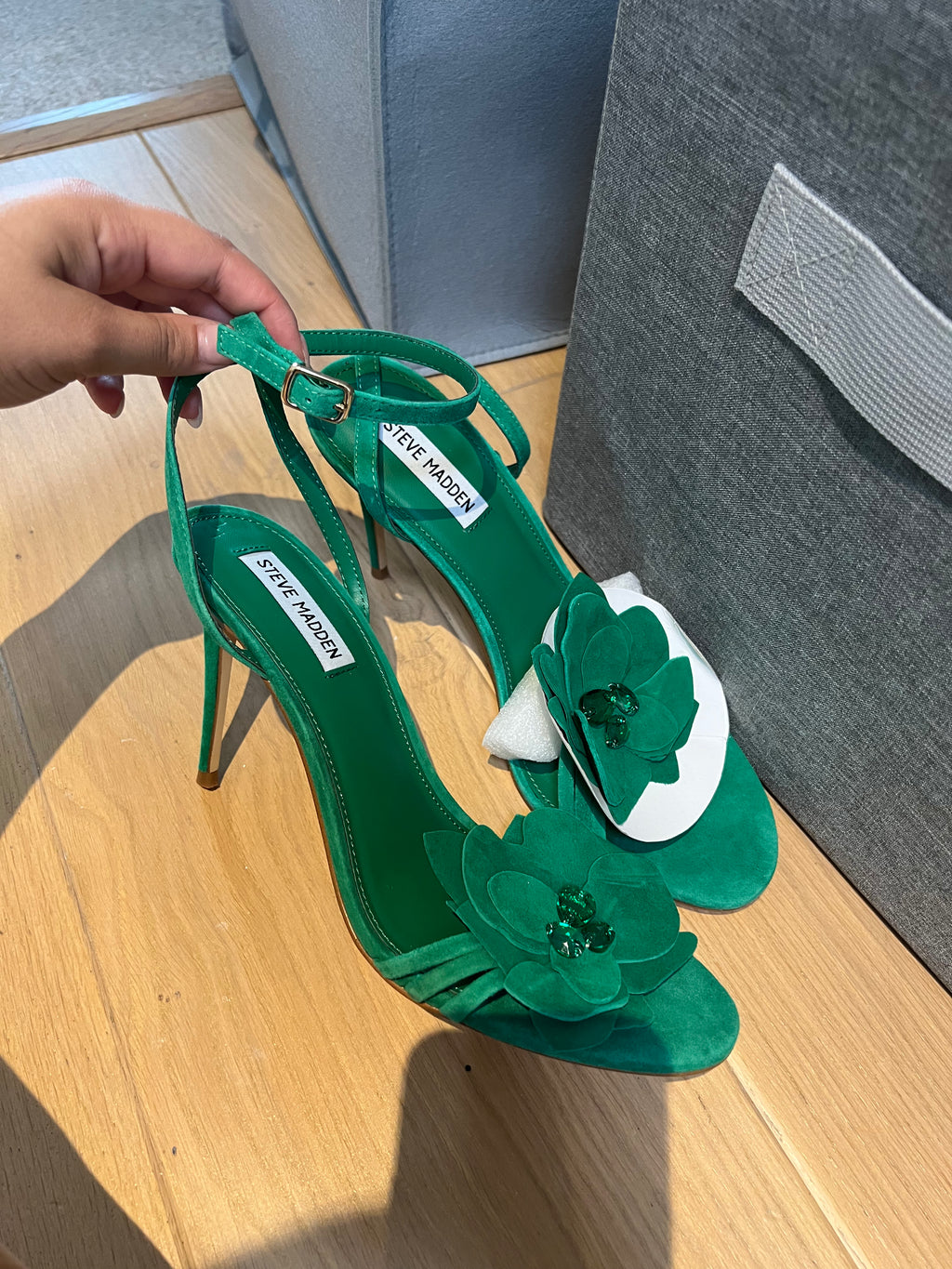 Green Steve Madden open toe heels