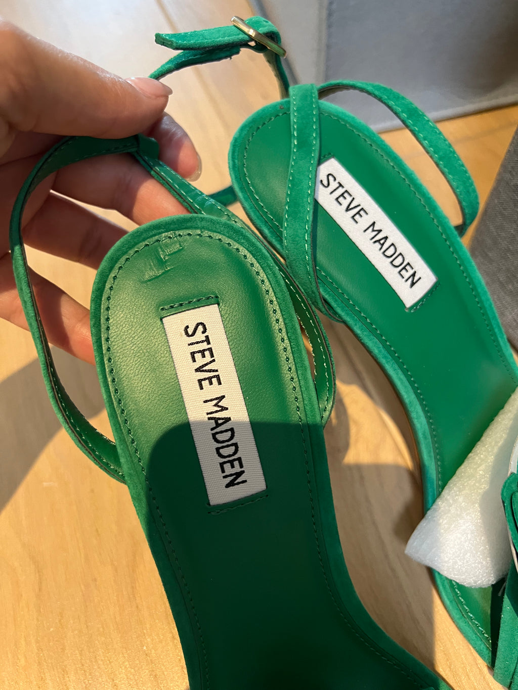 Green Steve Madden open toe heels
