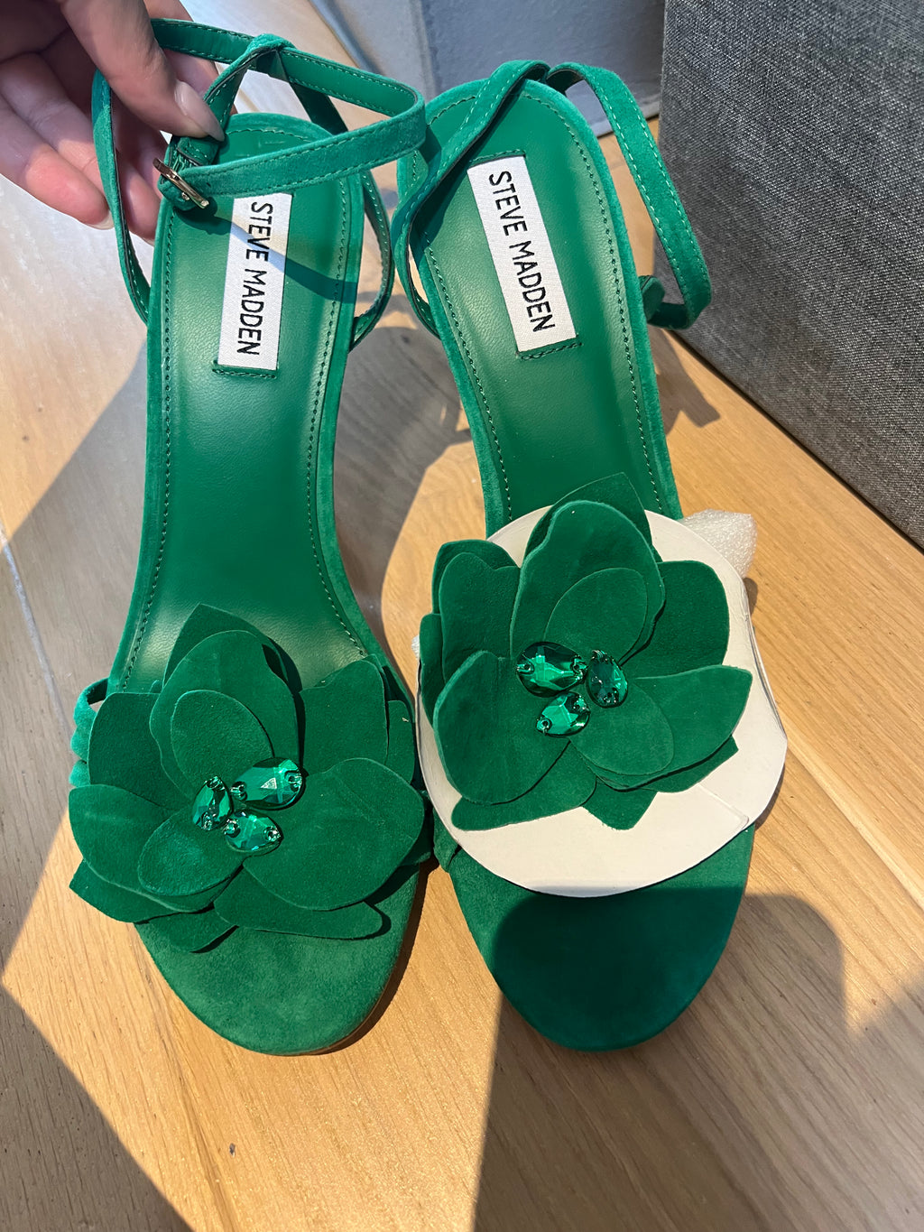 Green Steve Madden open toe heels