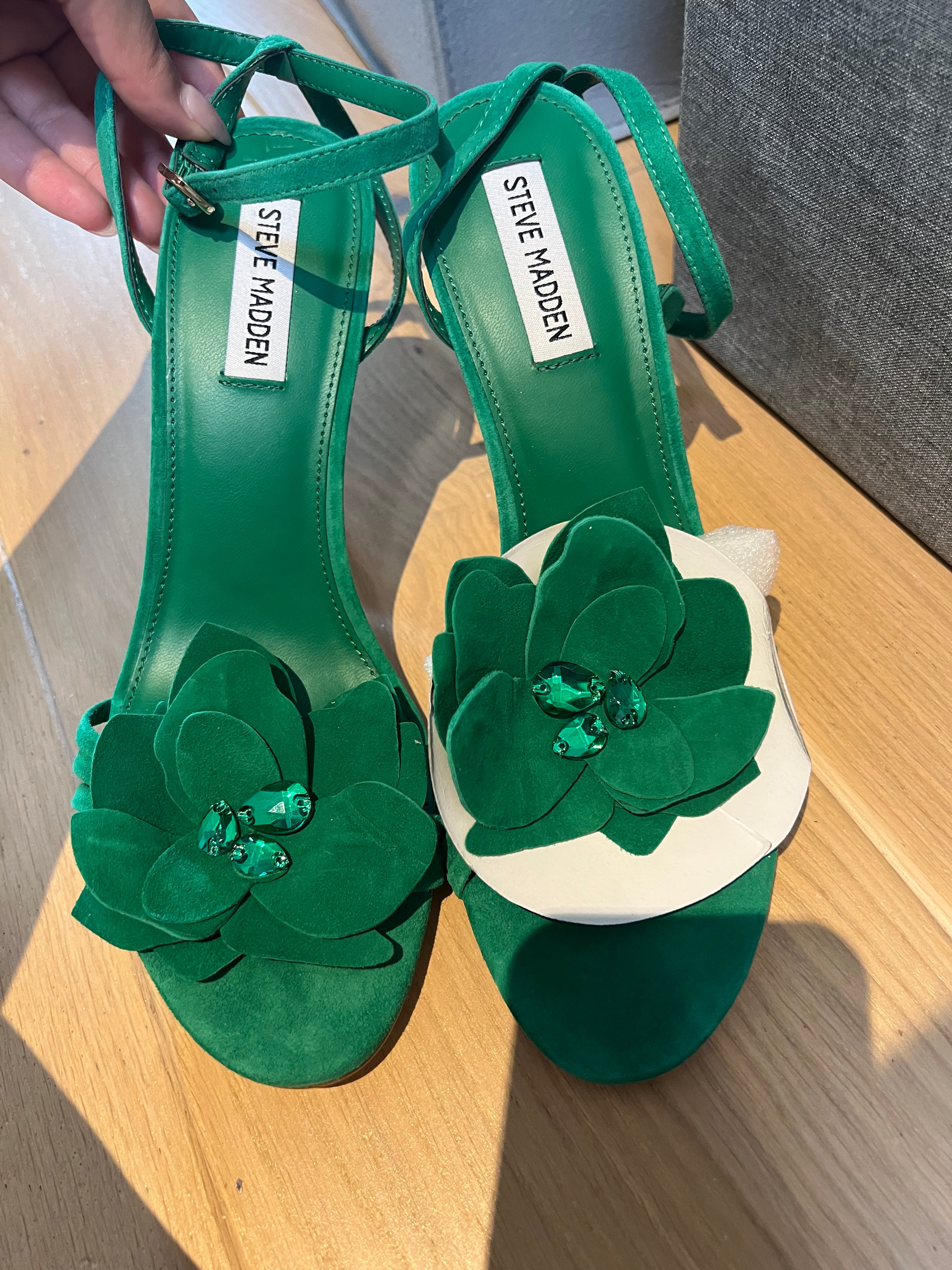 Green Steve Madden open toe heels