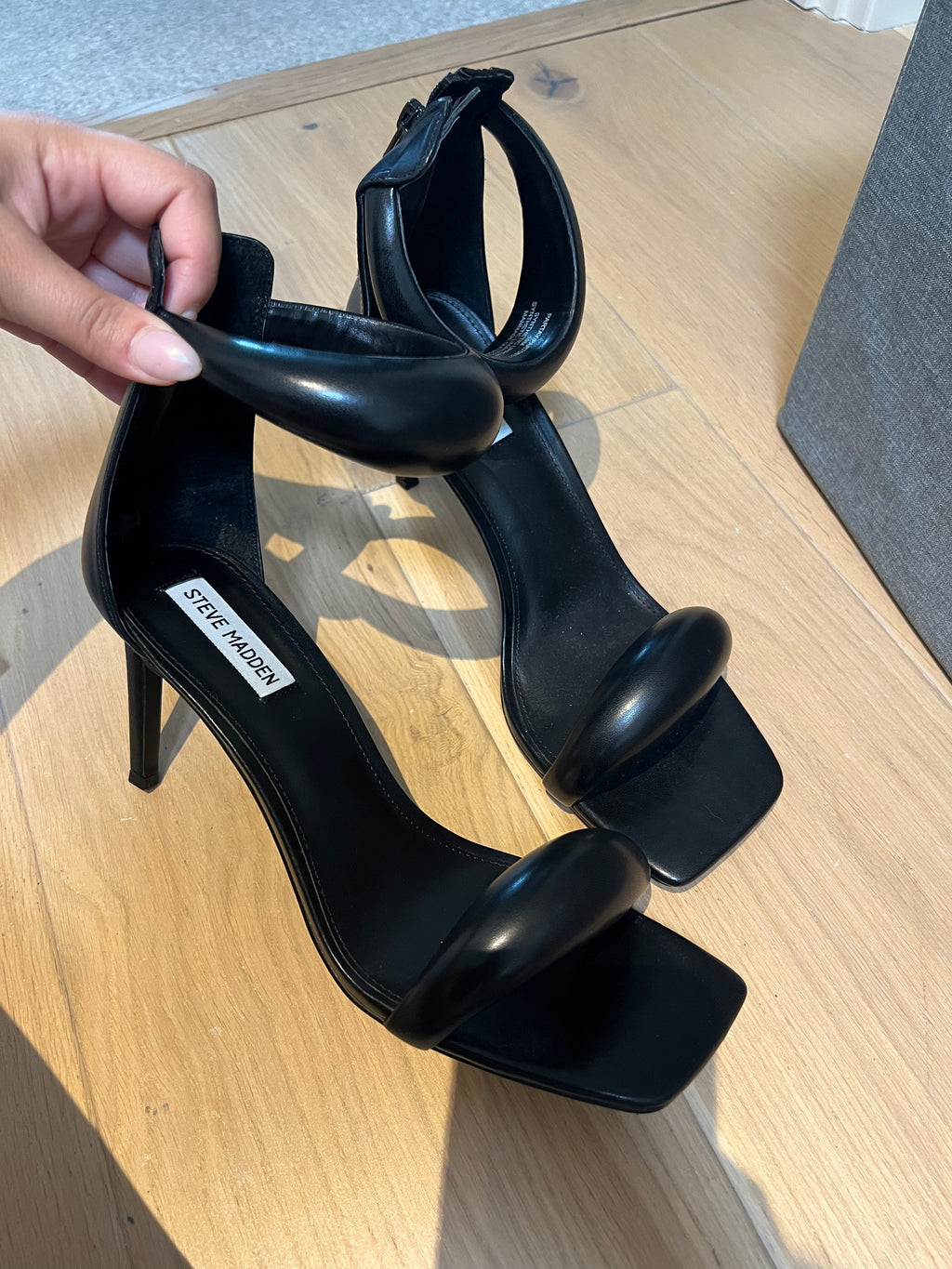 Black Steve Madden open toe heels