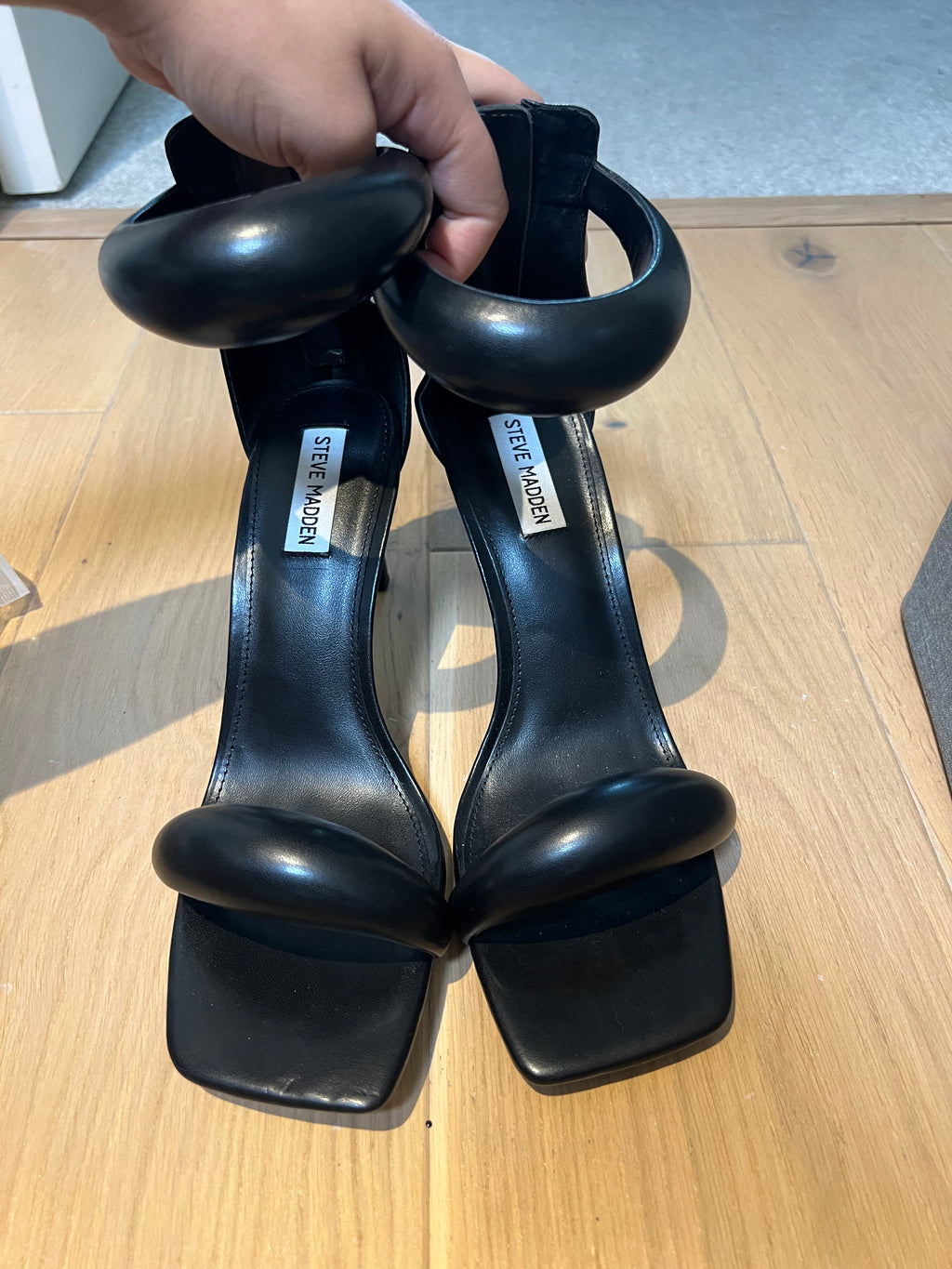 Black Steve Madden open toe heels