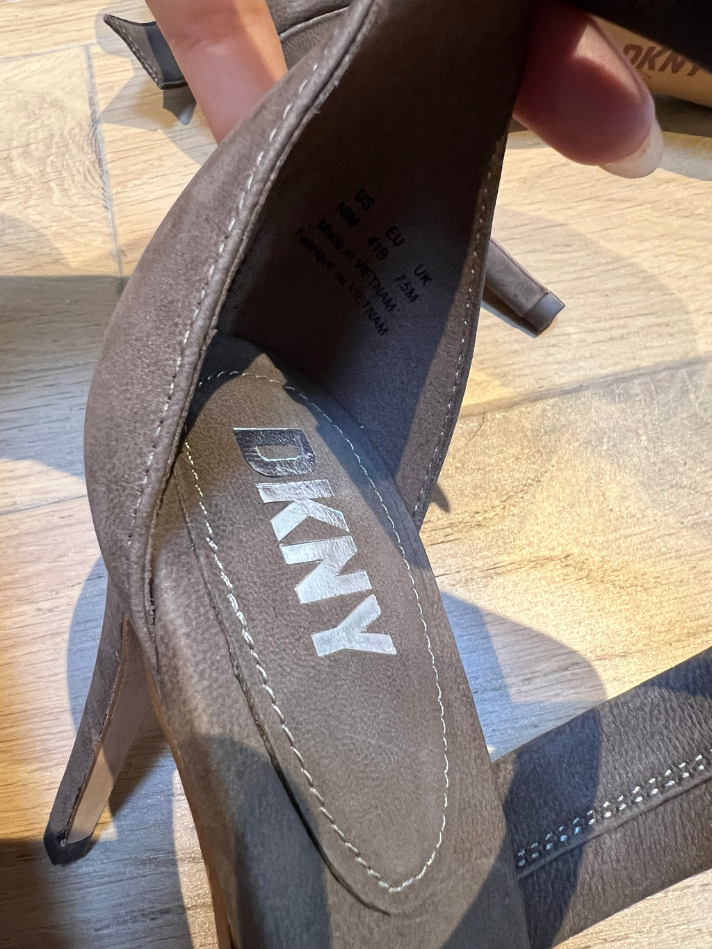 Brown DKNY Heels, buckle strap, leather upper