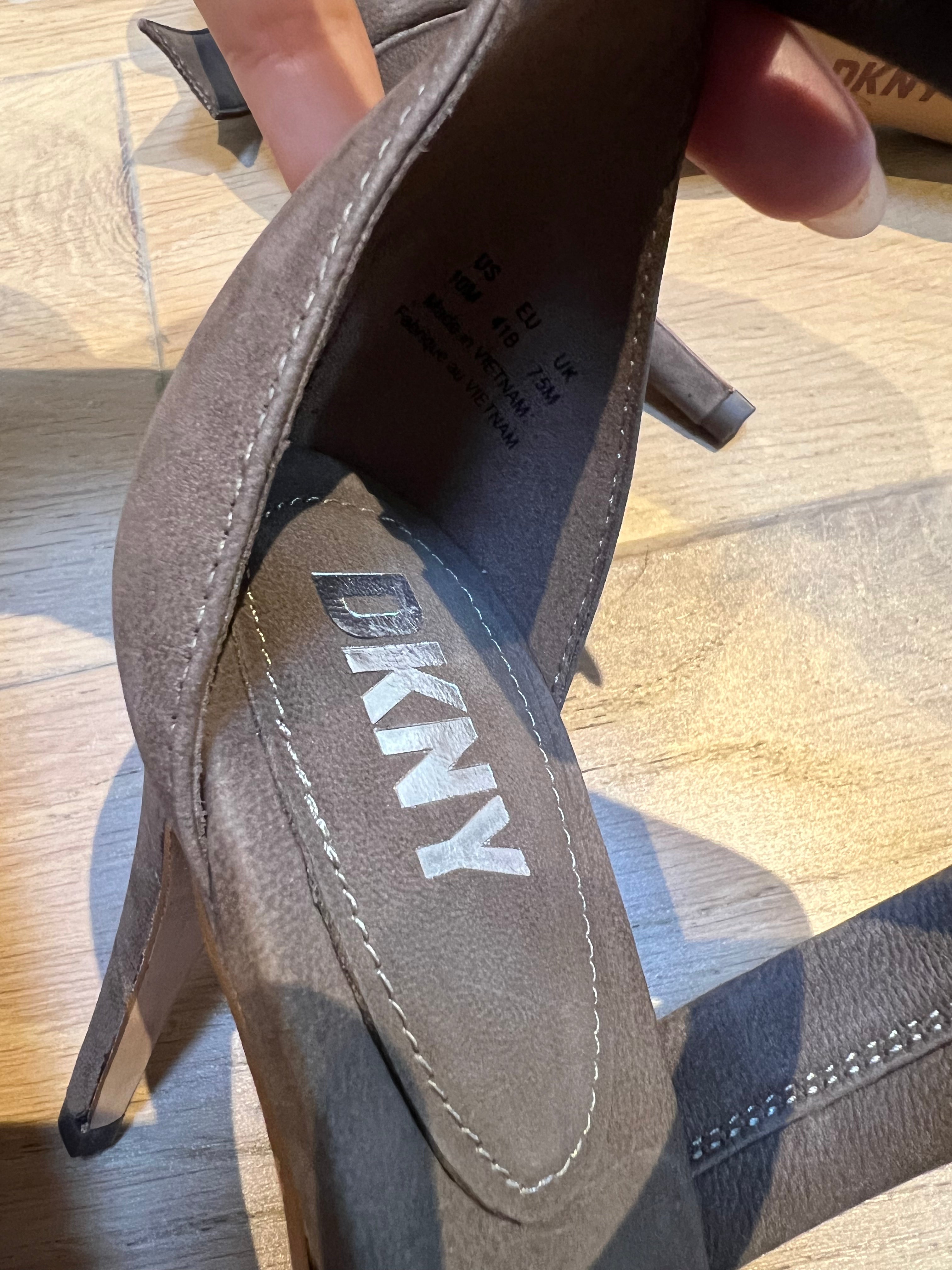 Brown DKNY Heels, buckle strap, leather upper