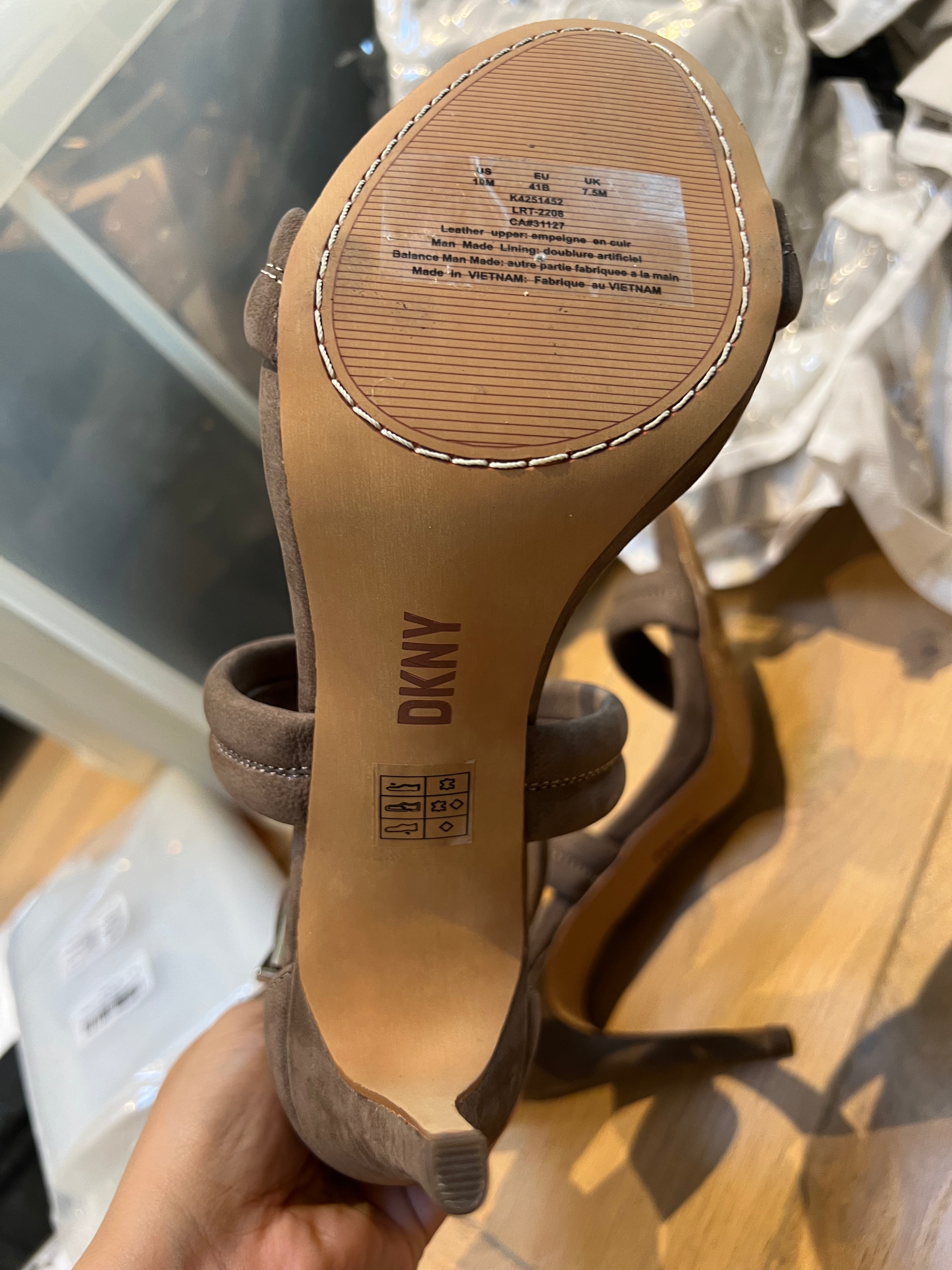 Brown DKNY Heels, buckle strap, leather upper
