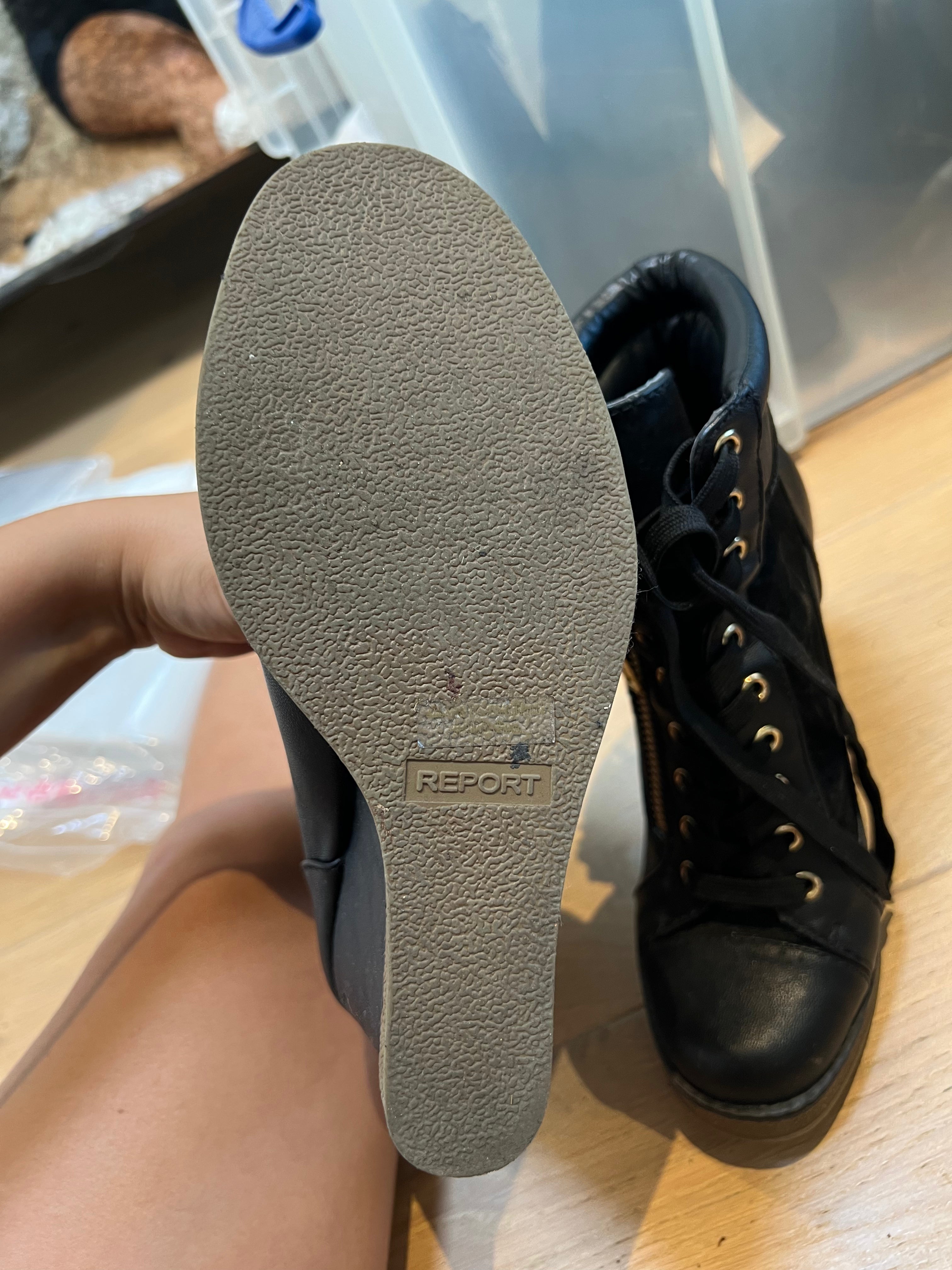 Black wedge heel trainers