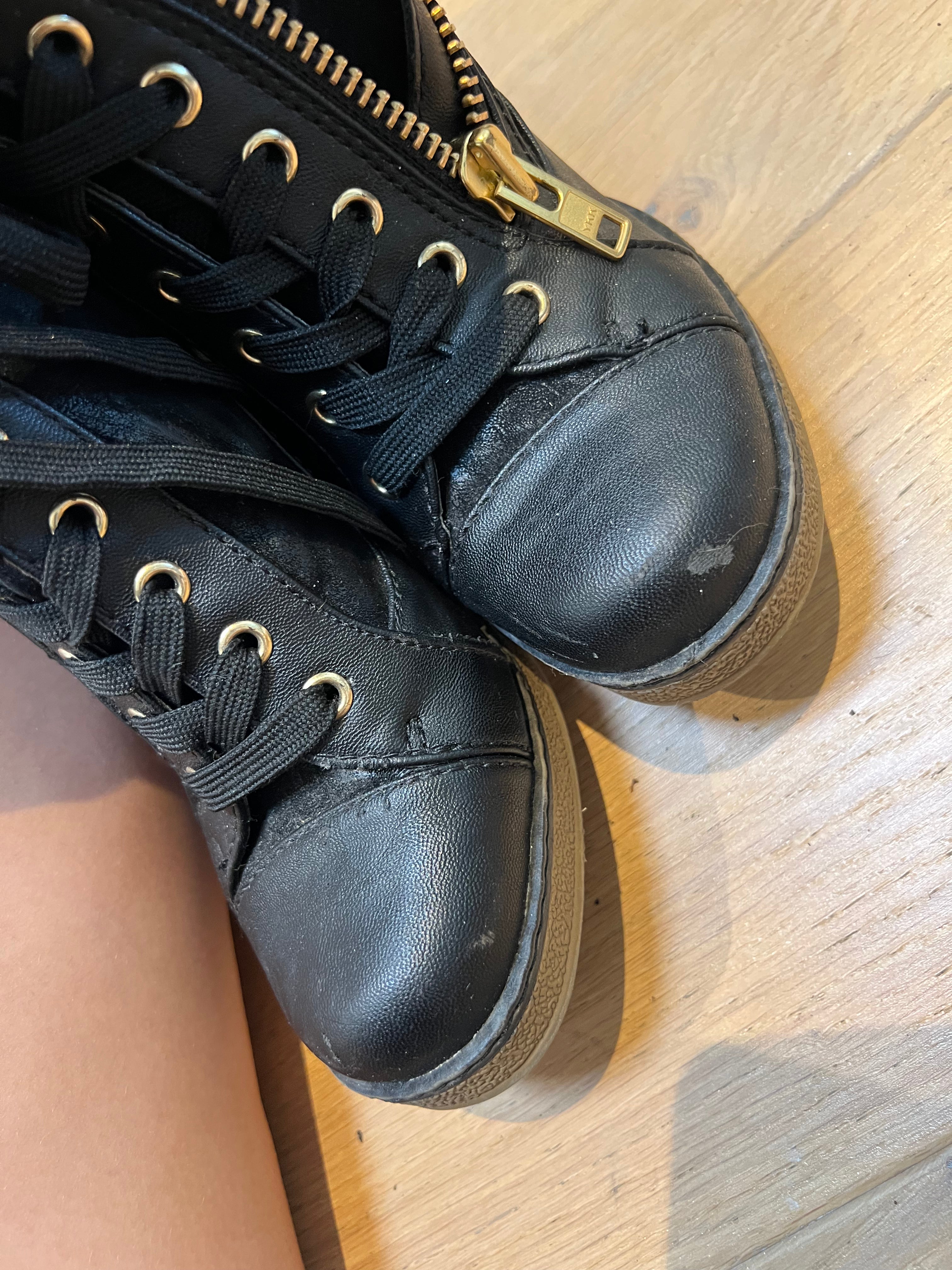 Black wedge heel trainers