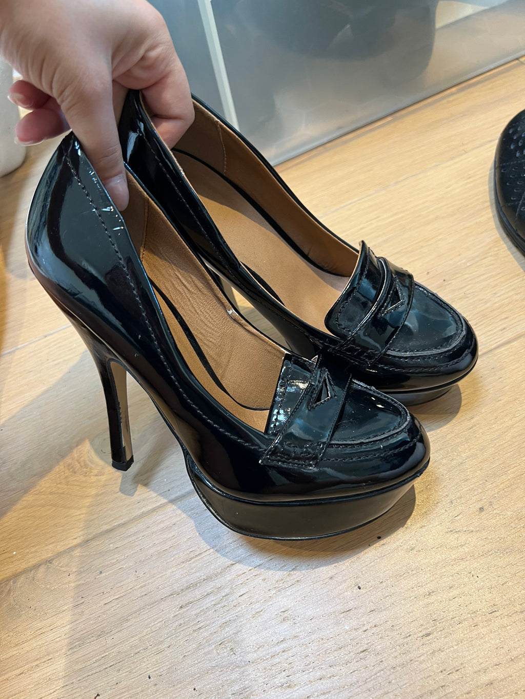 Shiny black heels