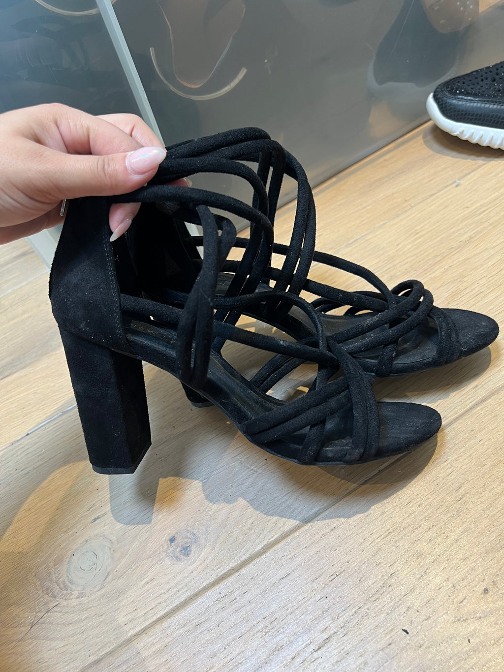 Black suede chunky heels