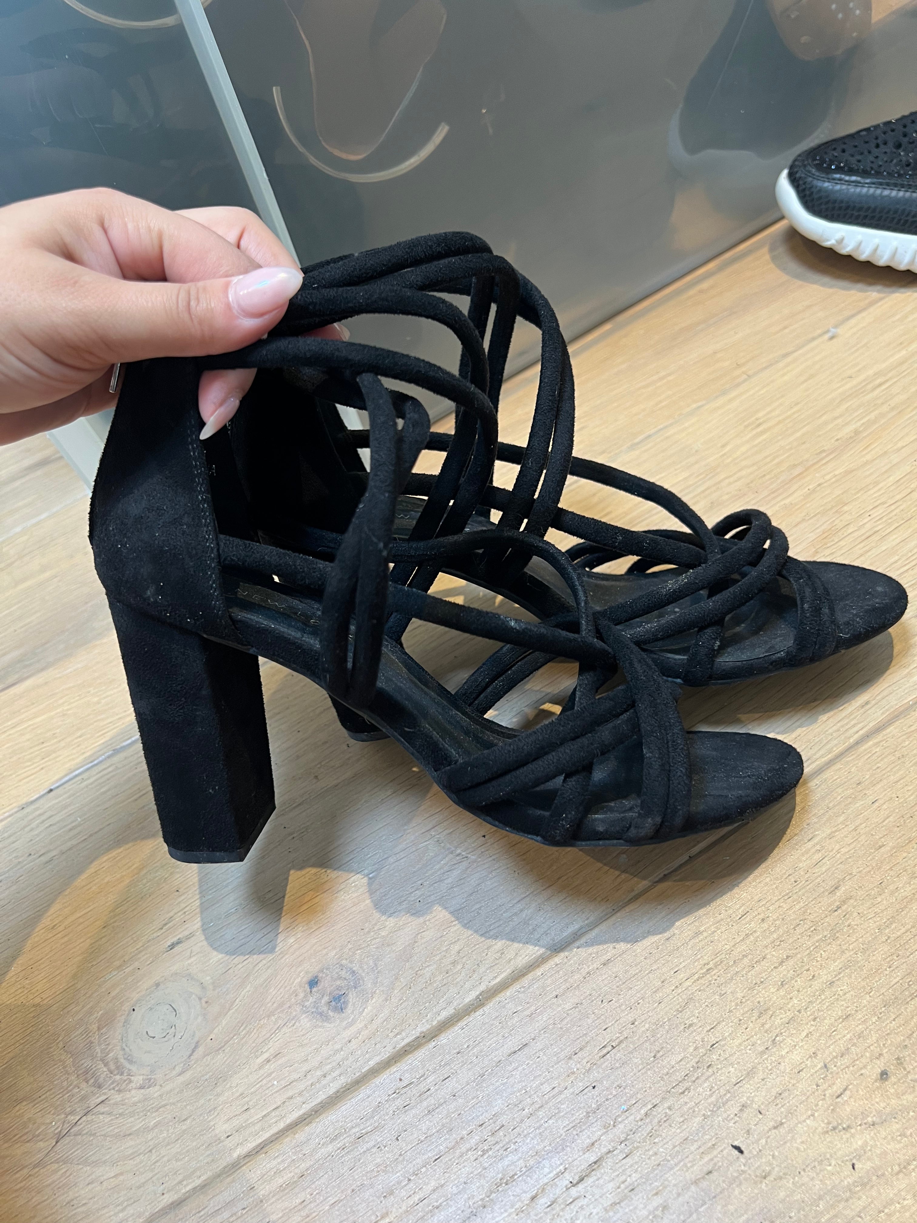 Black suede chunky heels