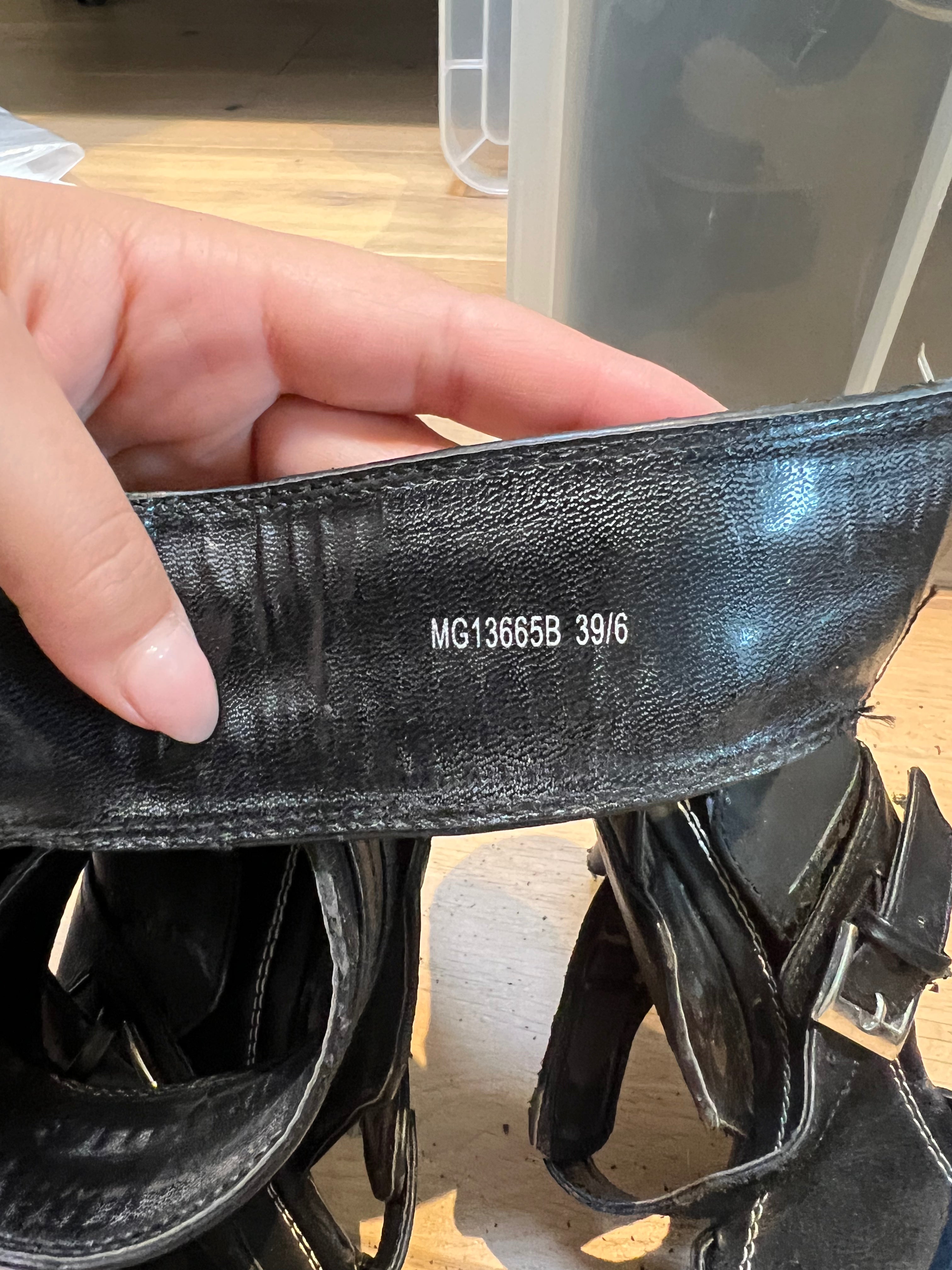 Black heel, buckle strap, open toe