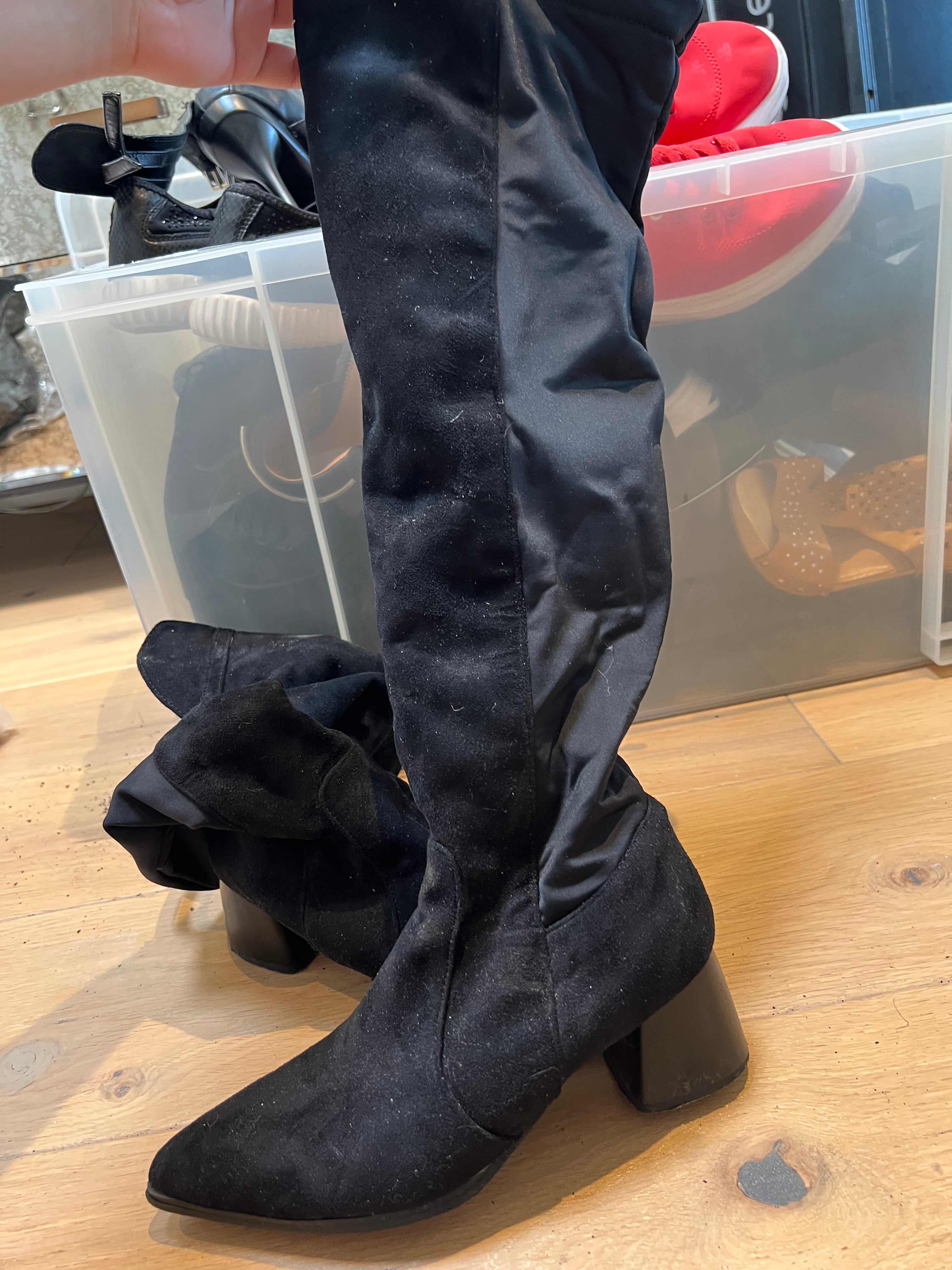 Black Suede thigh boots with block heel