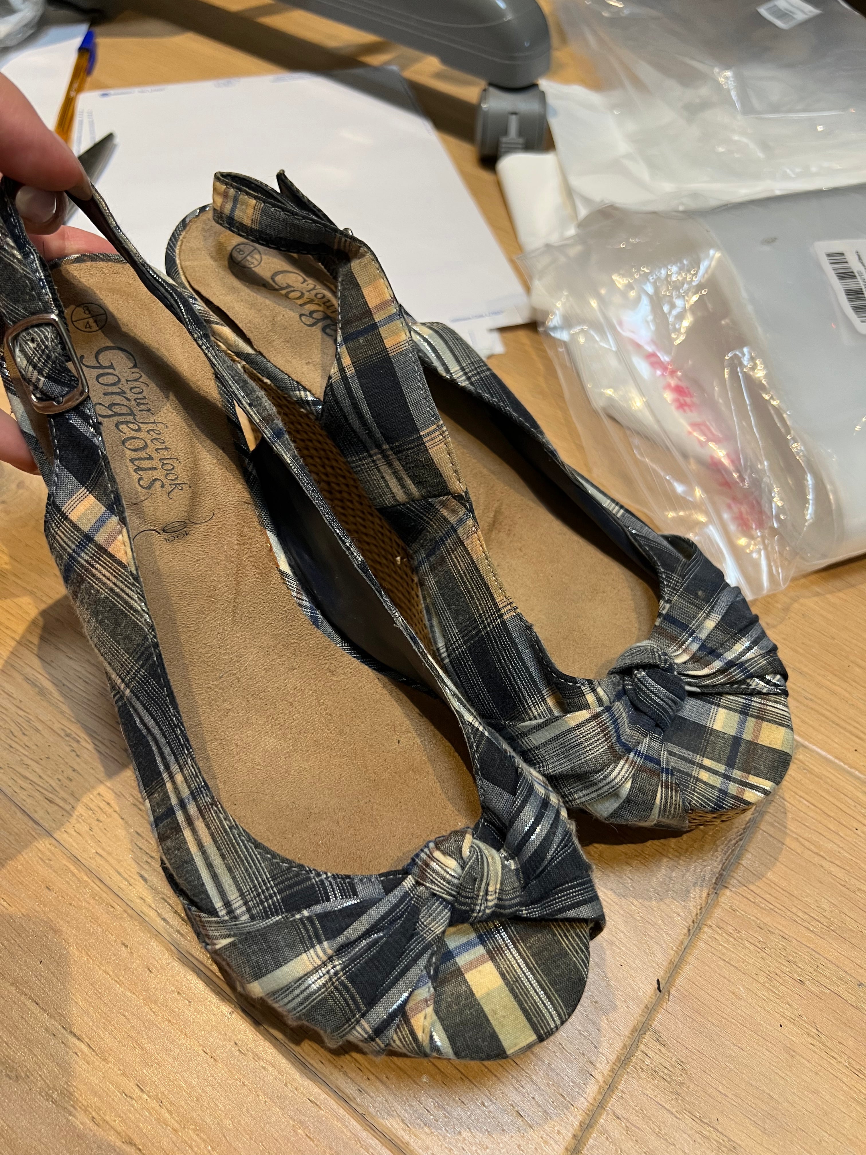 Woven wedge heels / plaid pattern