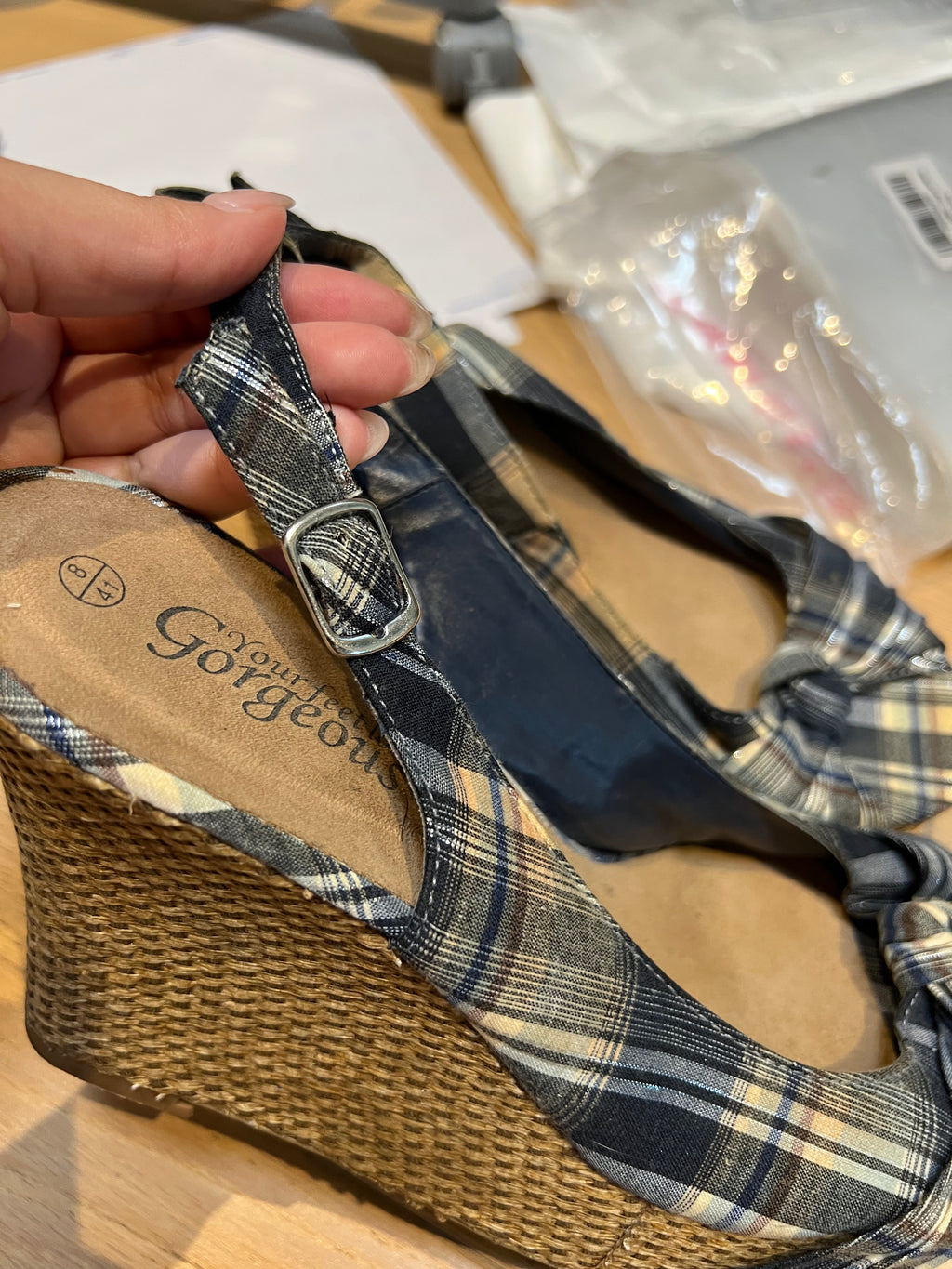 Woven wedge heels / plaid pattern