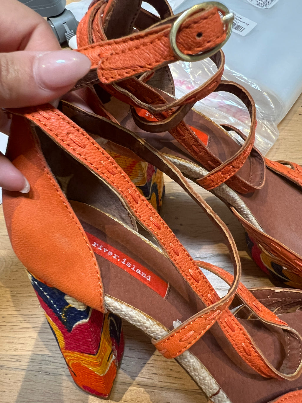 Orange woven block heel