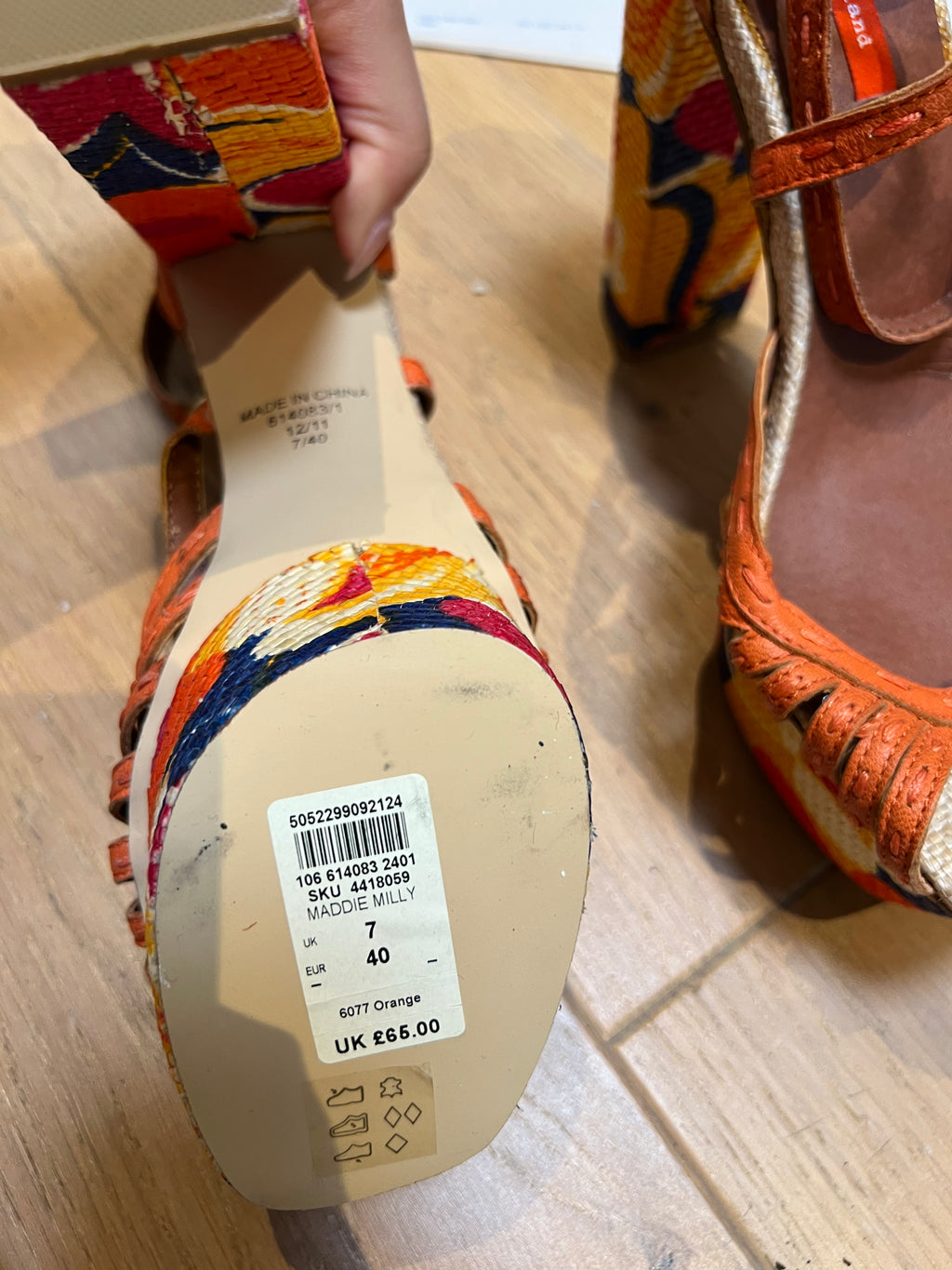 Orange woven block heel