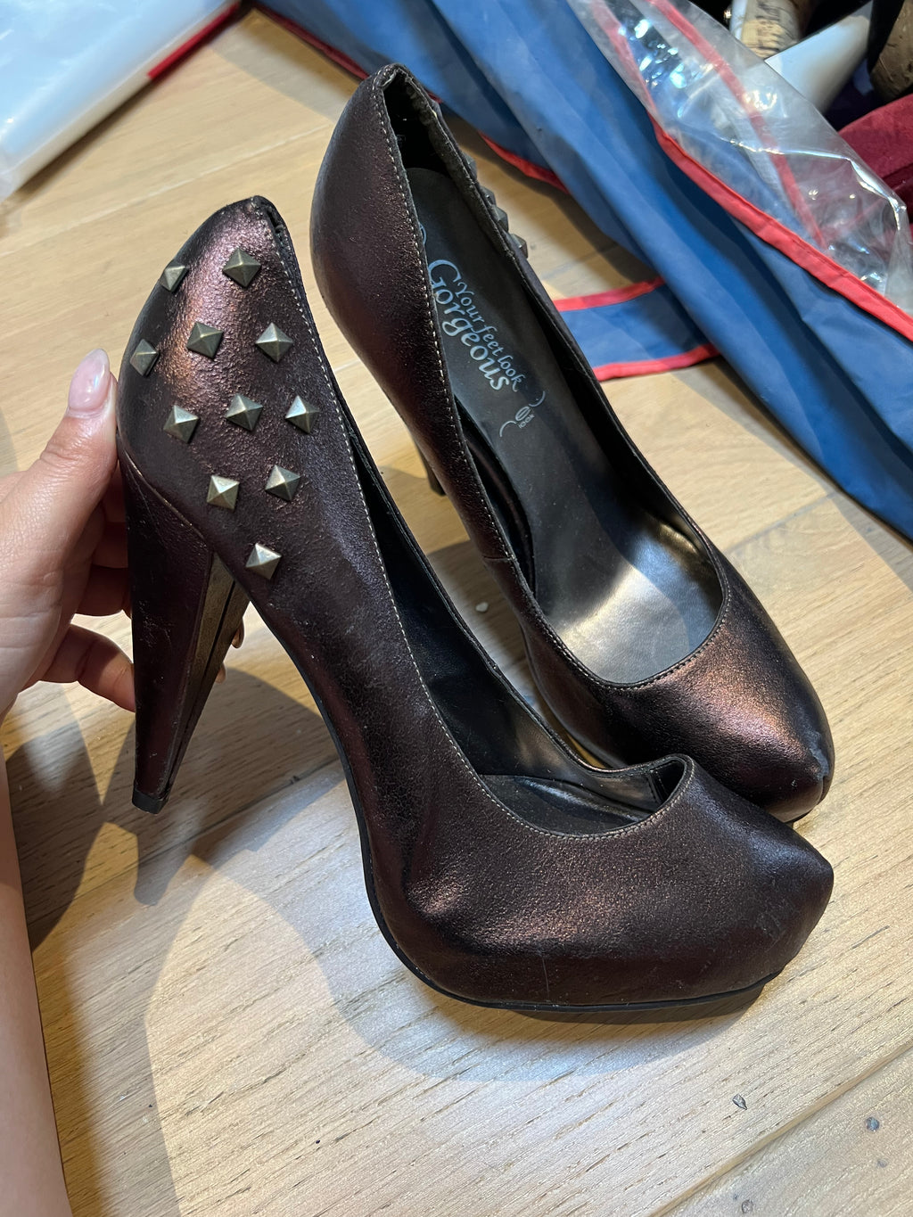 Brass studs / Brown shimmer Heels
