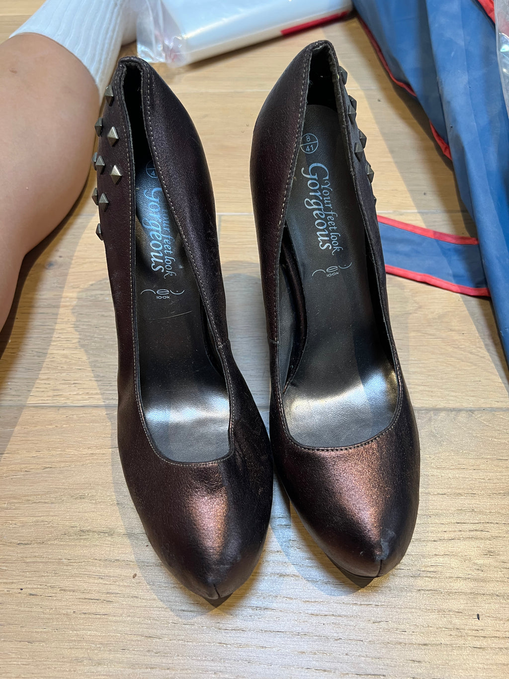 Brass studs / Brown shimmer Heels