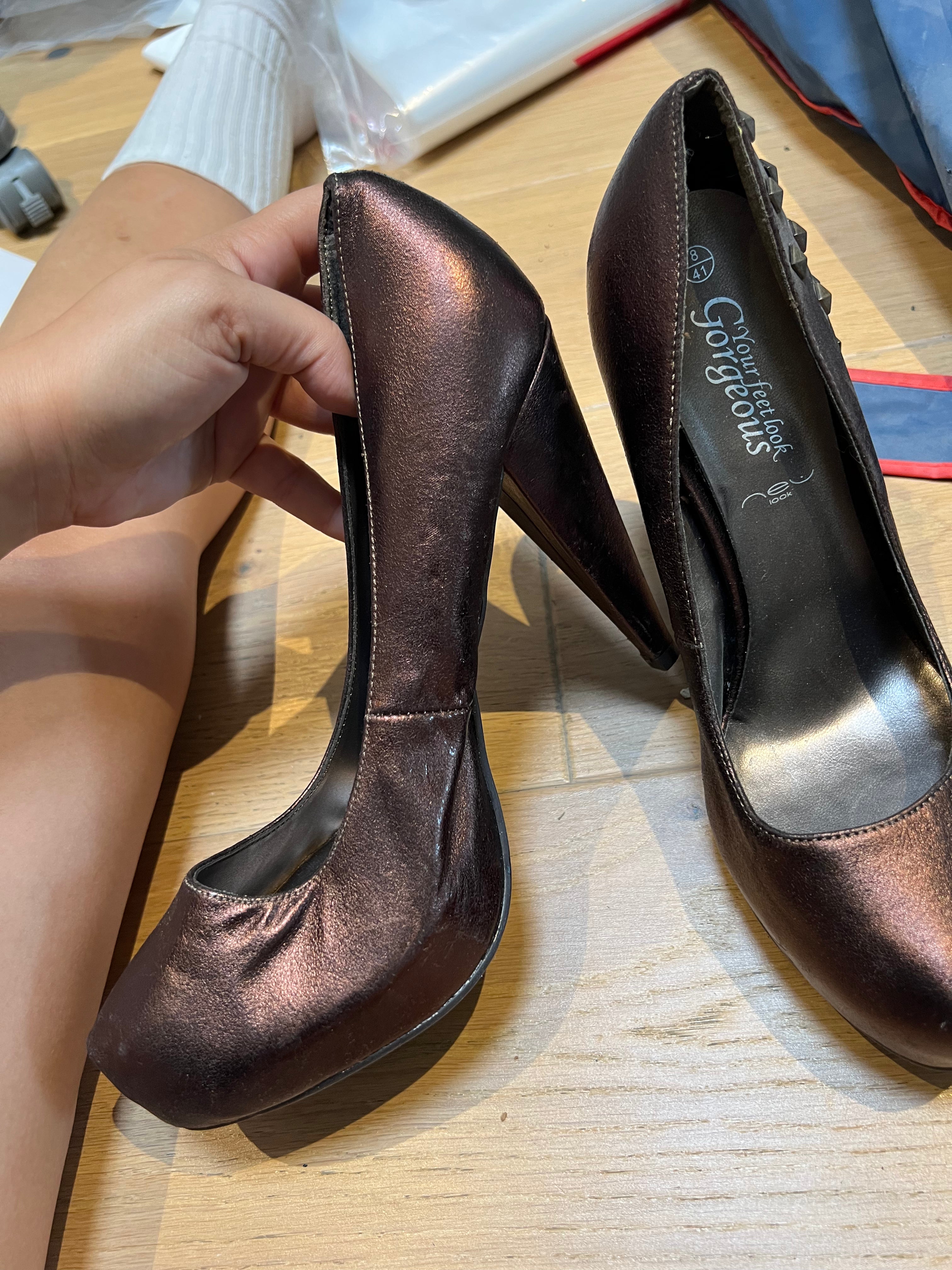 Brass studs / Brown shimmer Heels