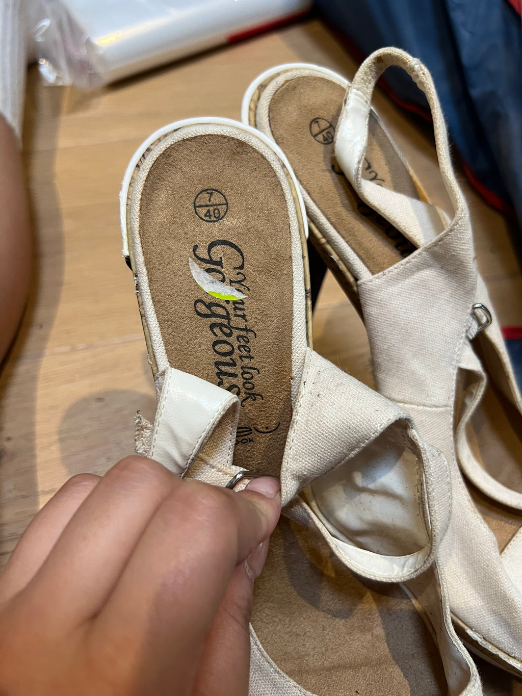 Cork/White open toe heels