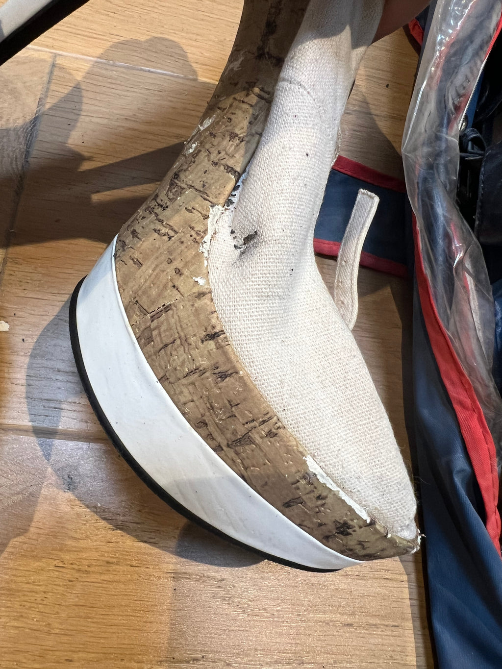 Cork/White open toe heels