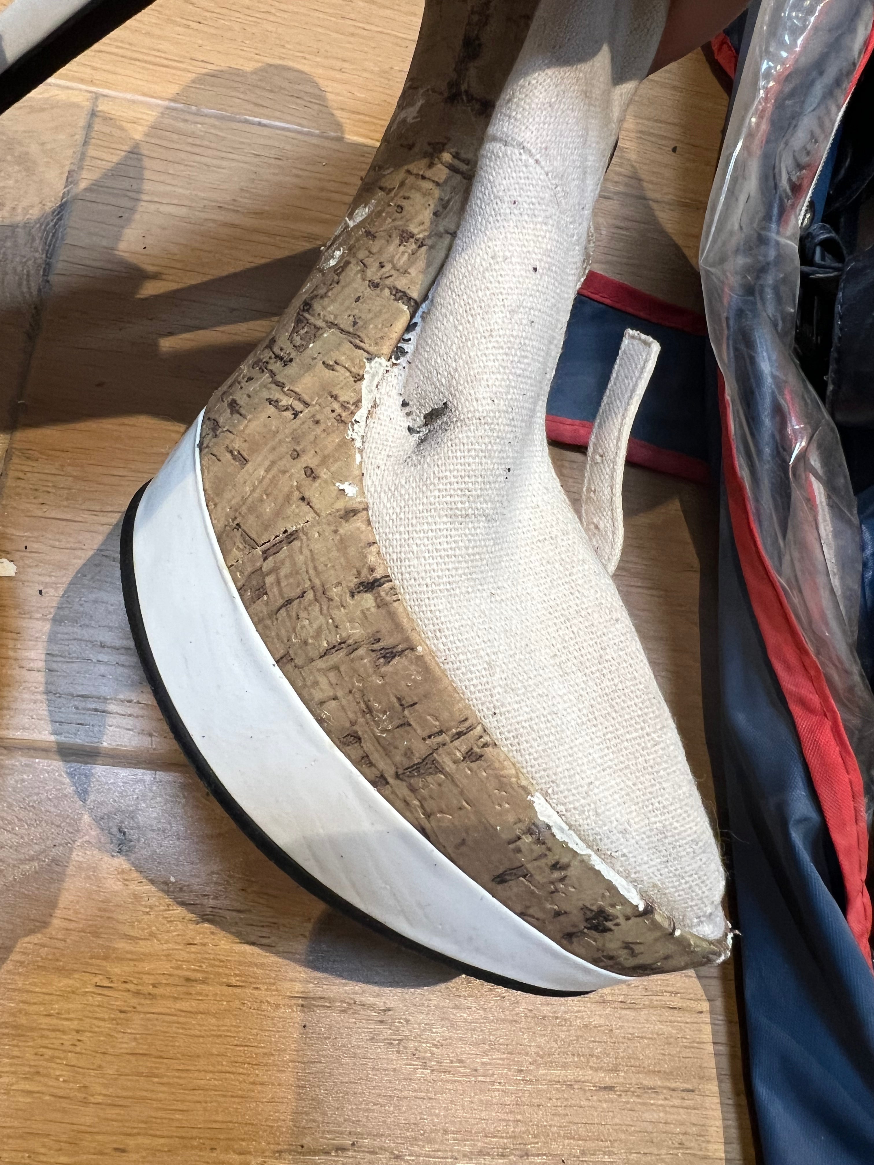 Cork/White open toe heels
