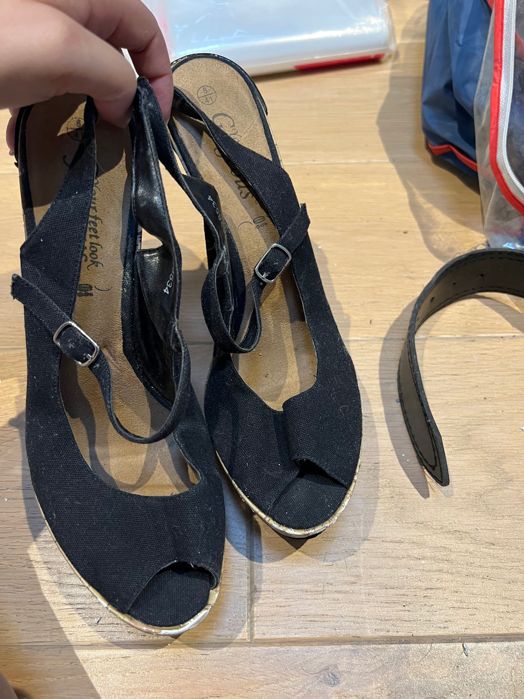 Cork/black heels
