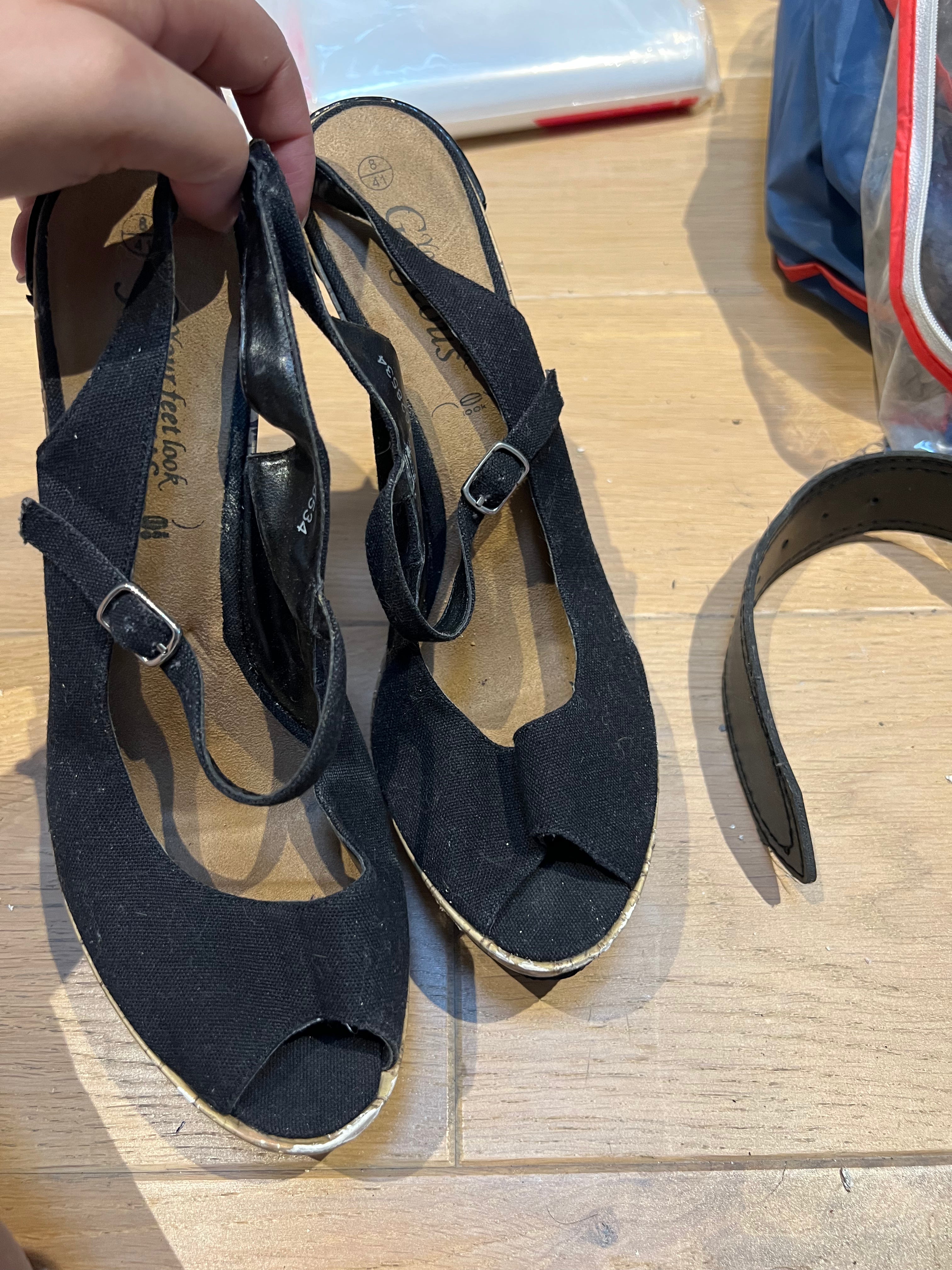 Cork/black heels