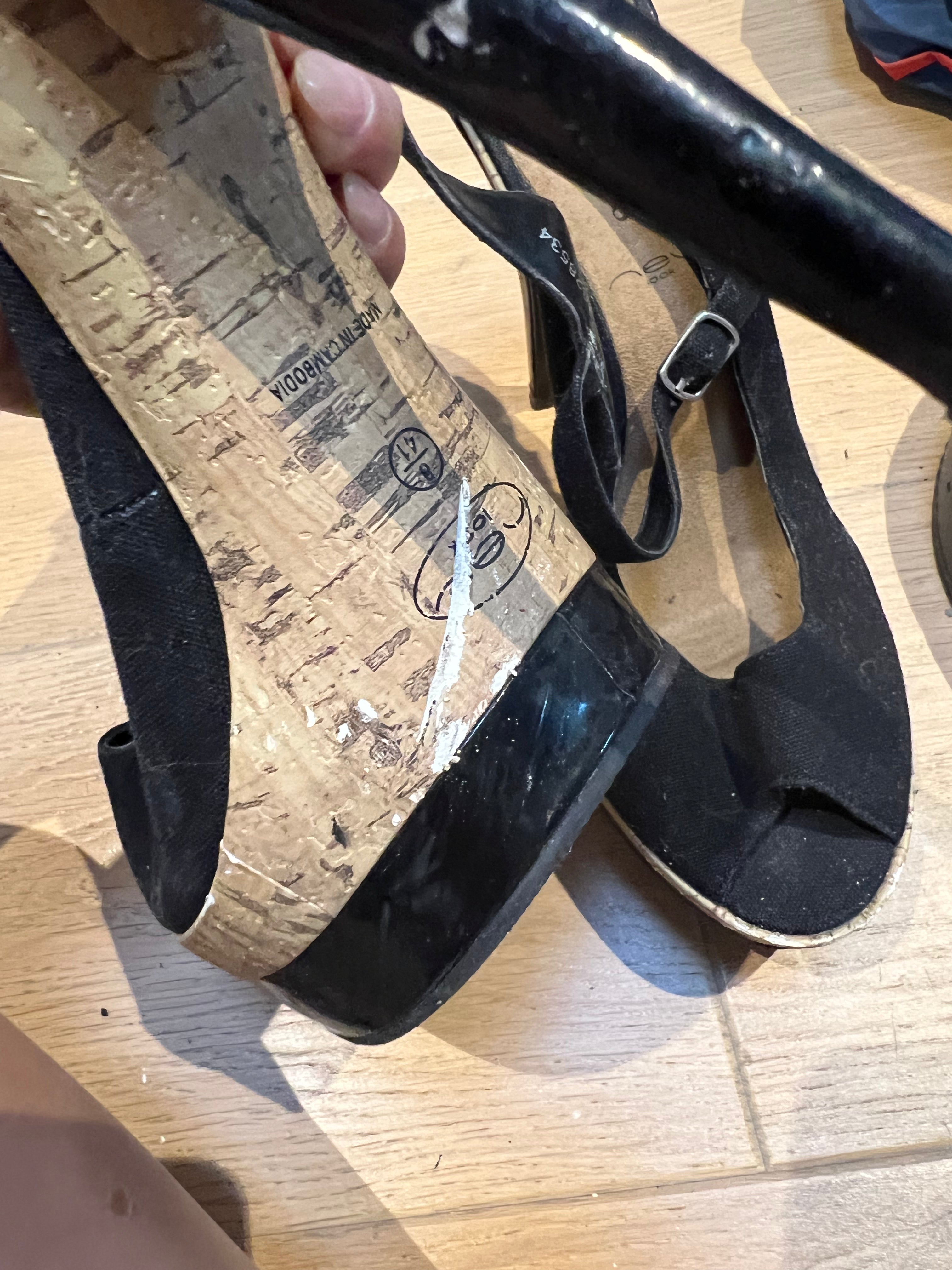 Cork/black heels