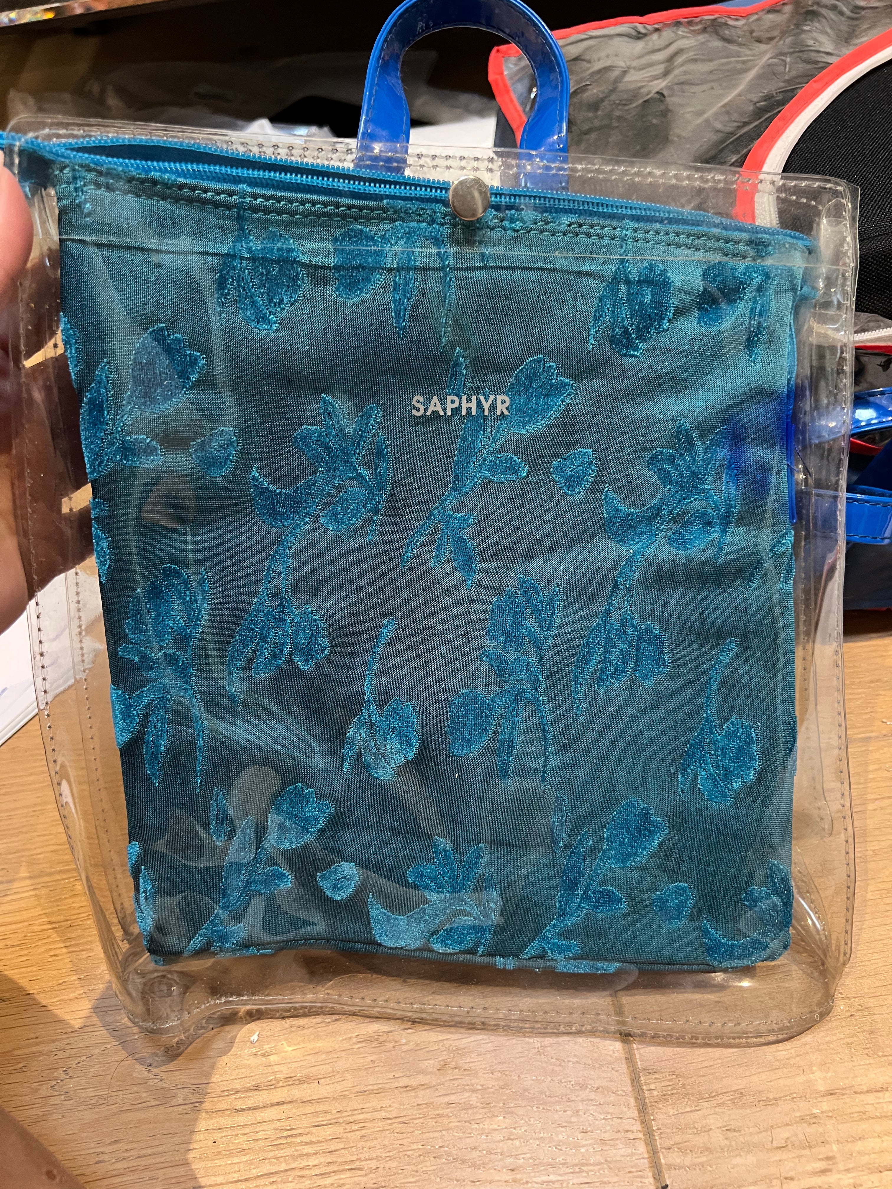 Teal blue velvet style fabric small backpack