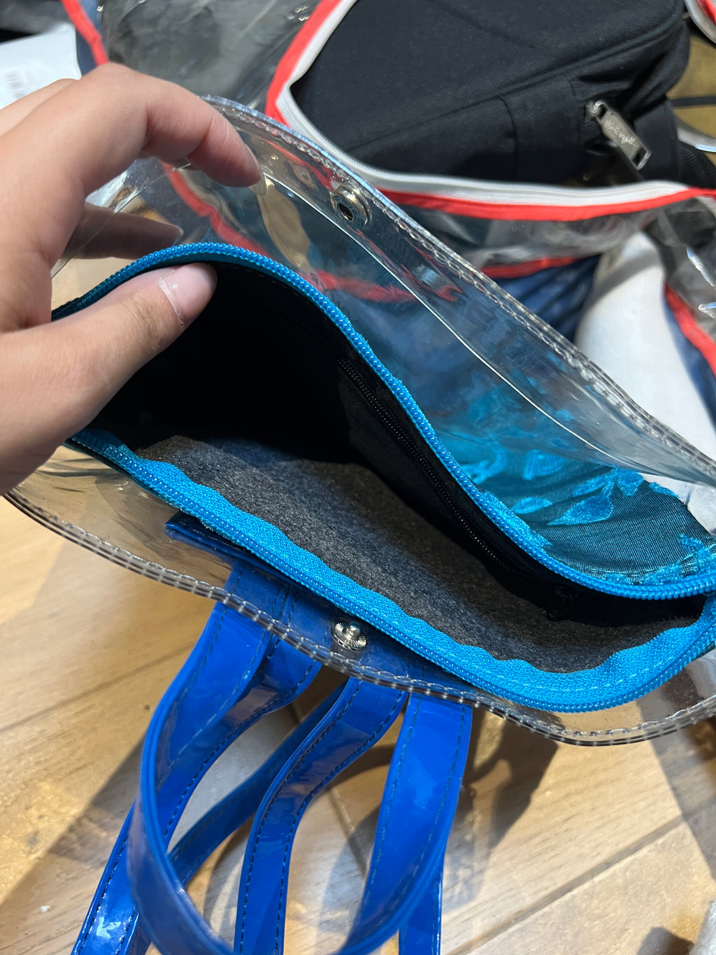 Teal blue velvet style fabric small backpack