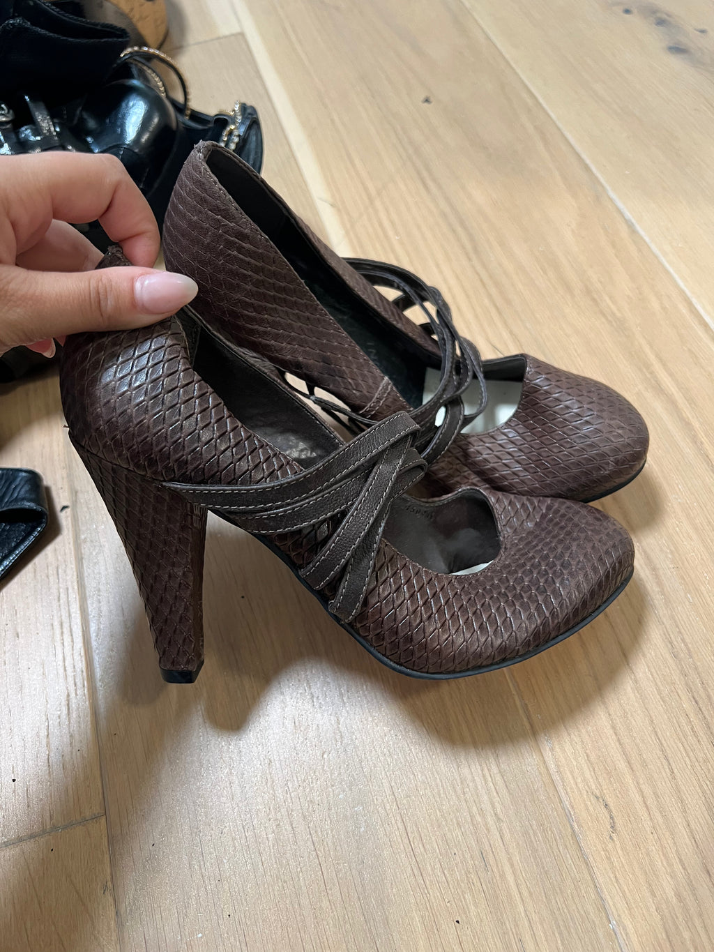 Brown strappy heels