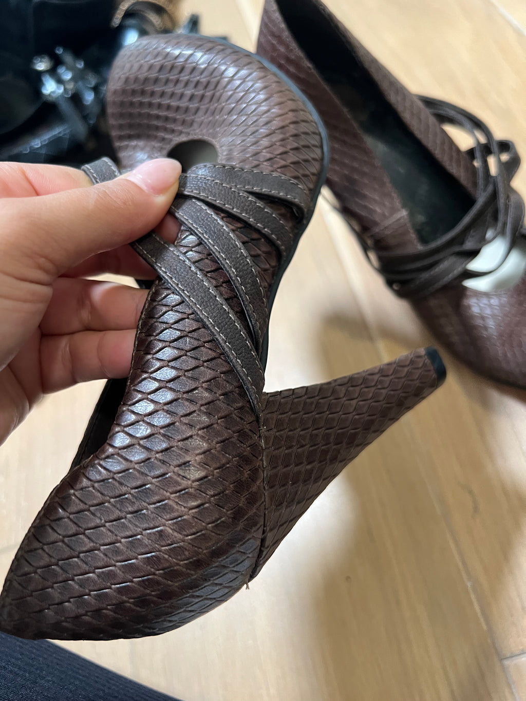 Brown strappy heels