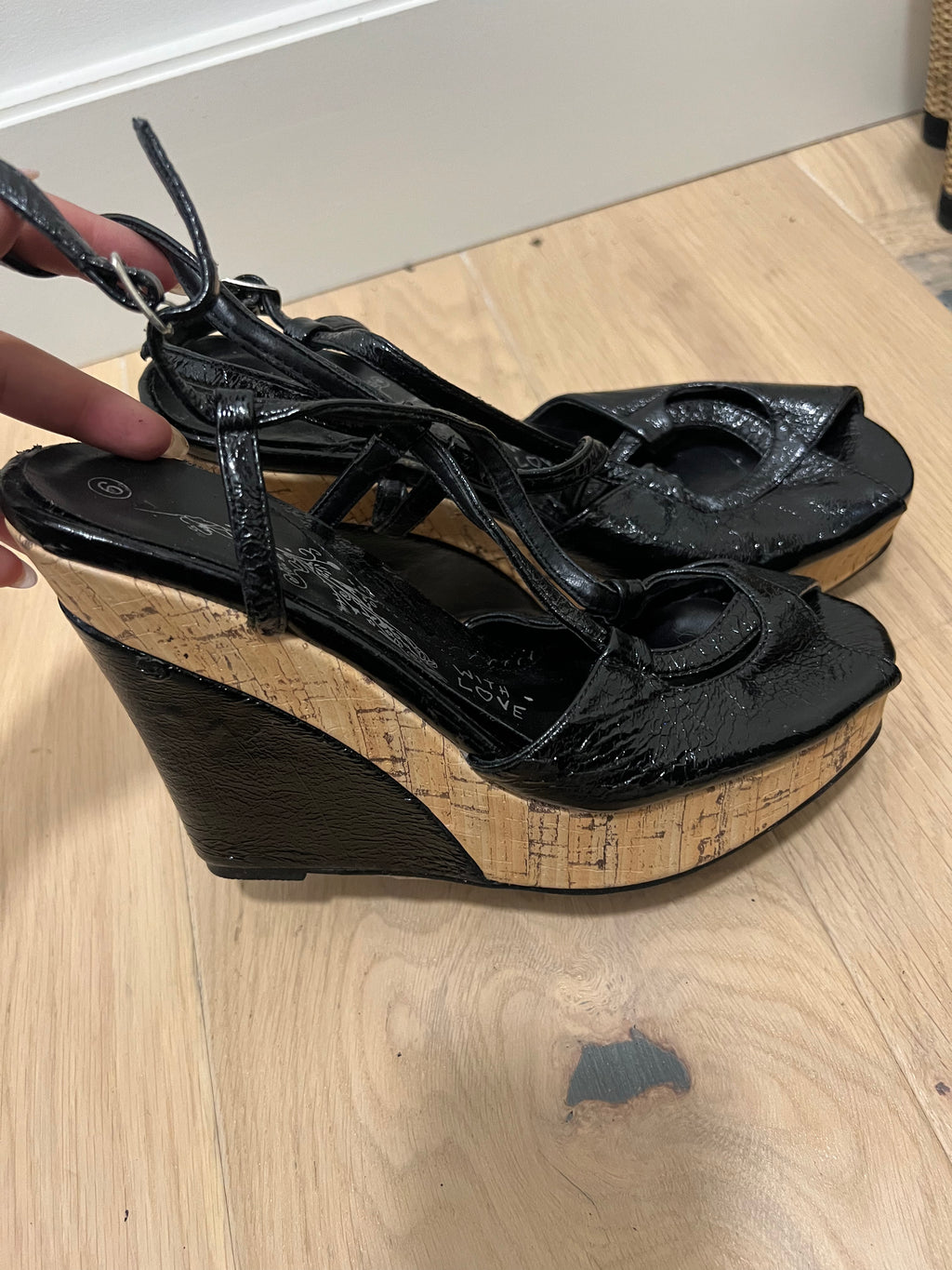 Black tie up/strapy wedge heels