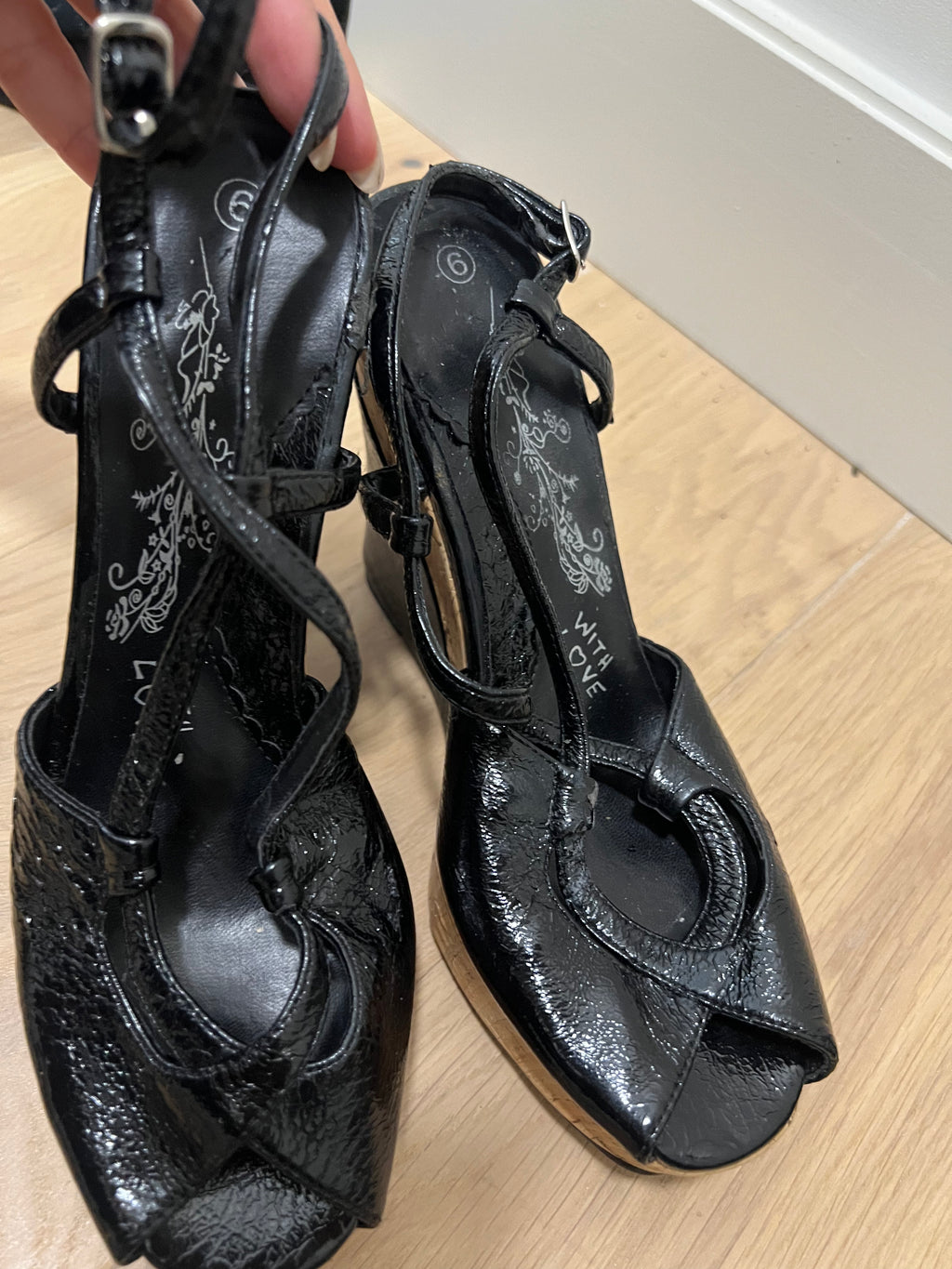 Black tie up/strapy wedge heels
