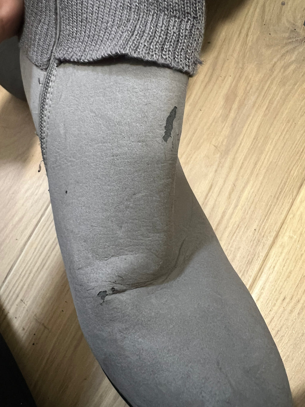 Grey boot heel boots / Wooden effect heel