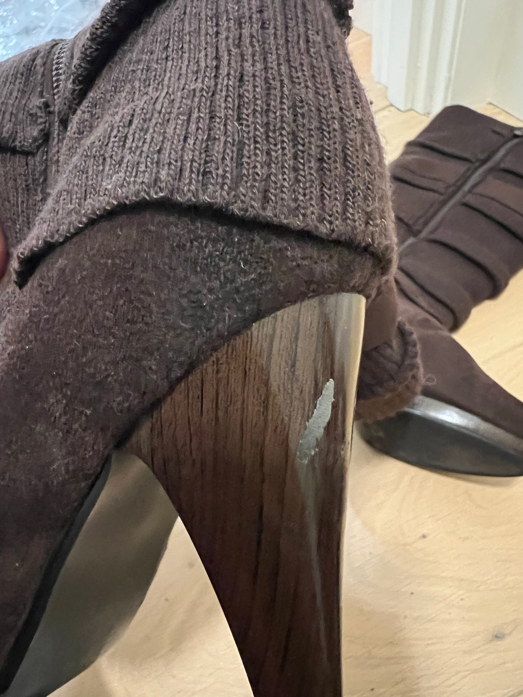 Brown boot heel boots / Wooden effect heel + suede effect