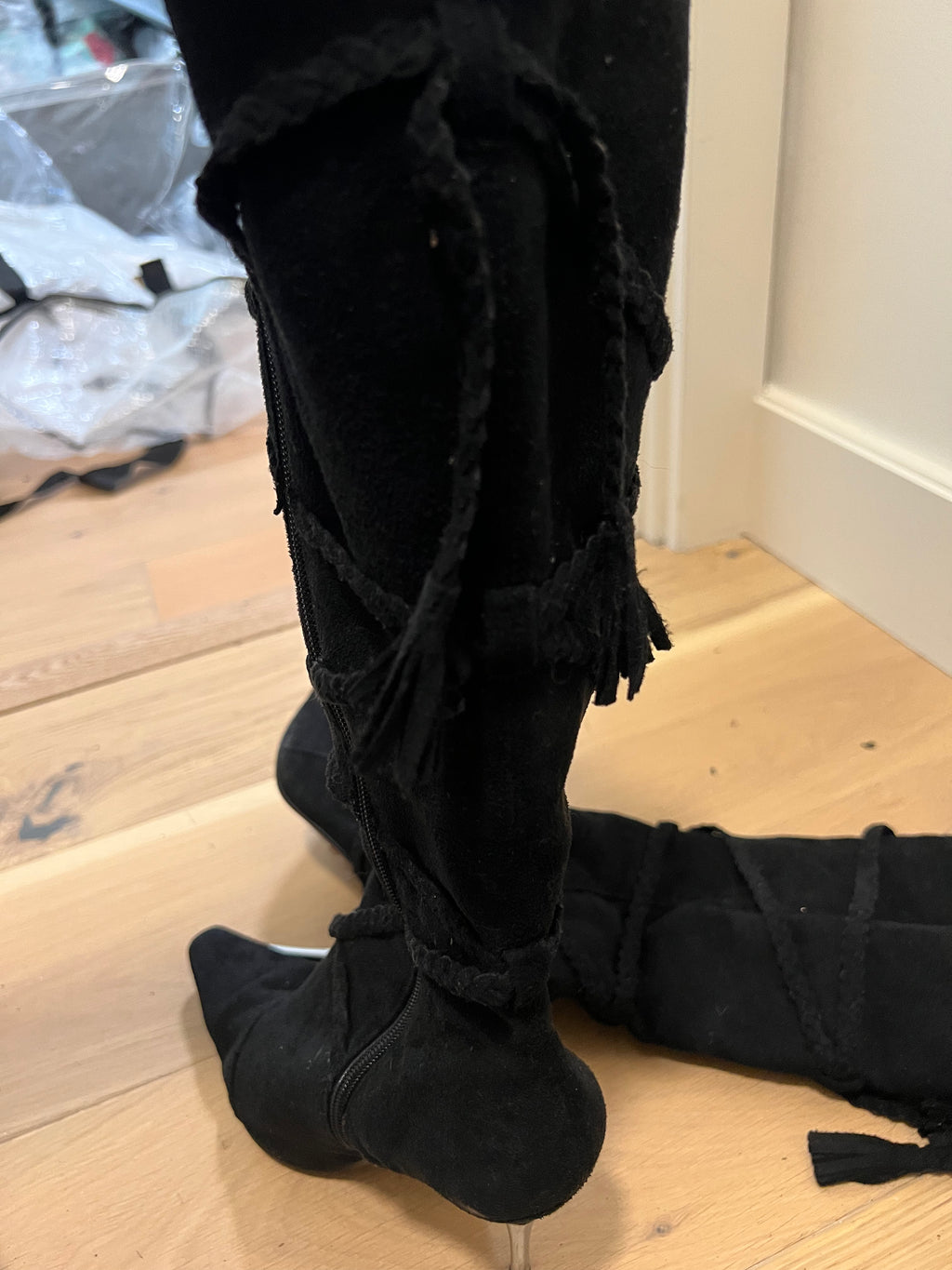 Black Suedette knee high boot heels