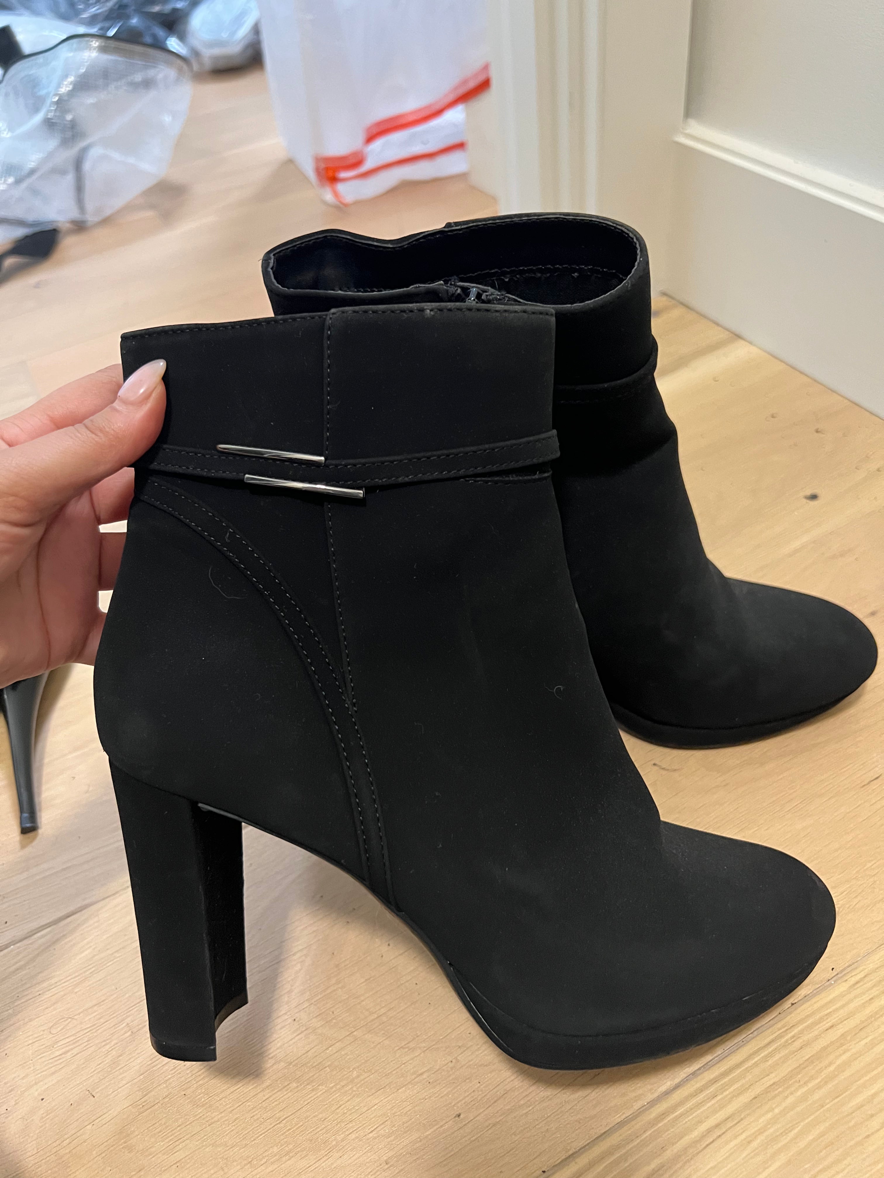 Black suedette ankle boot heels