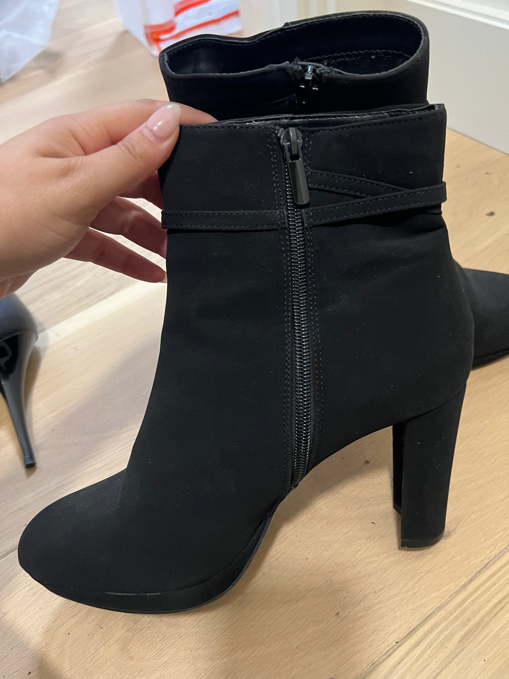 Black suedette ankle boot heels