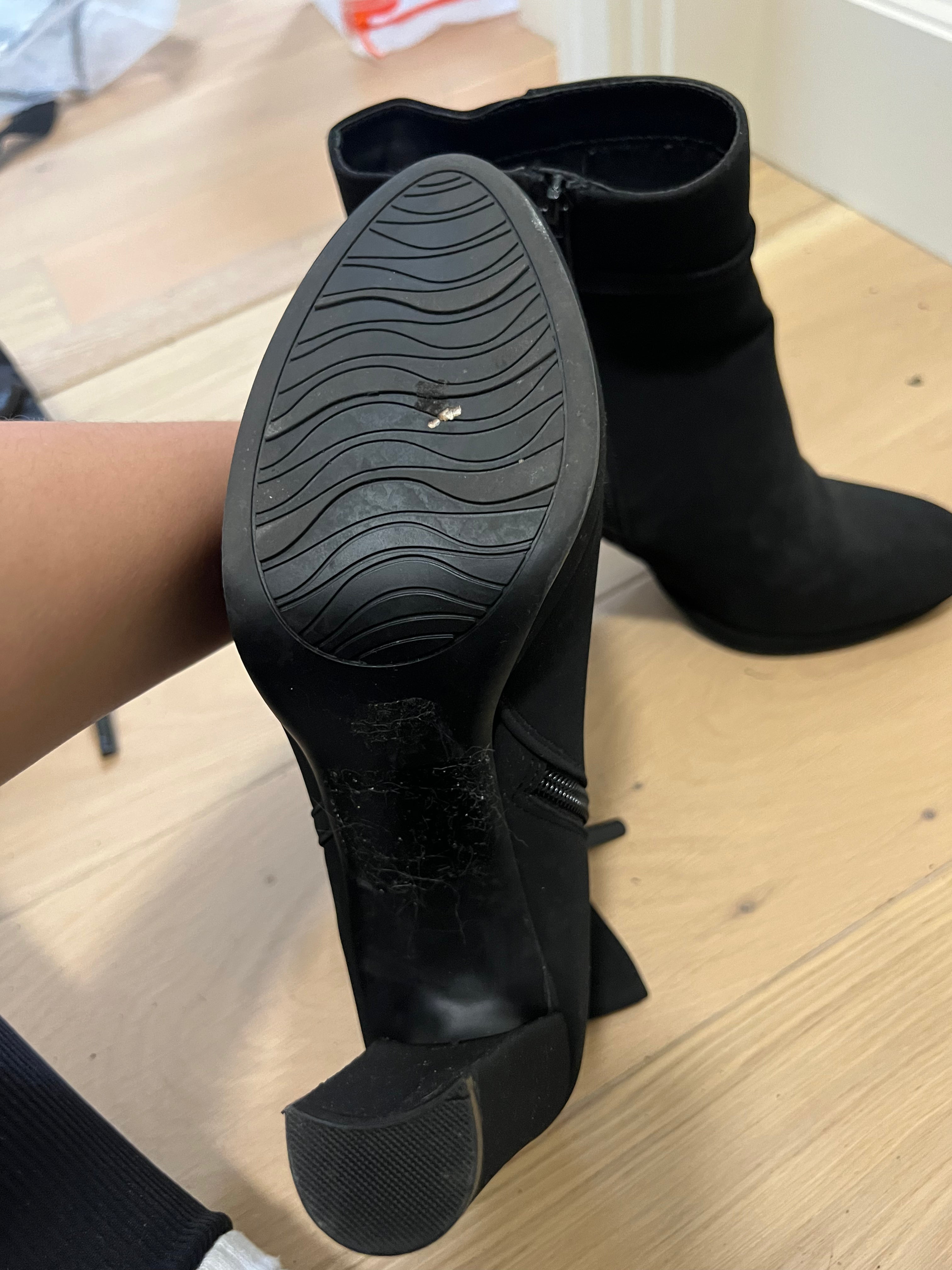 Black suedette ankle boot heels