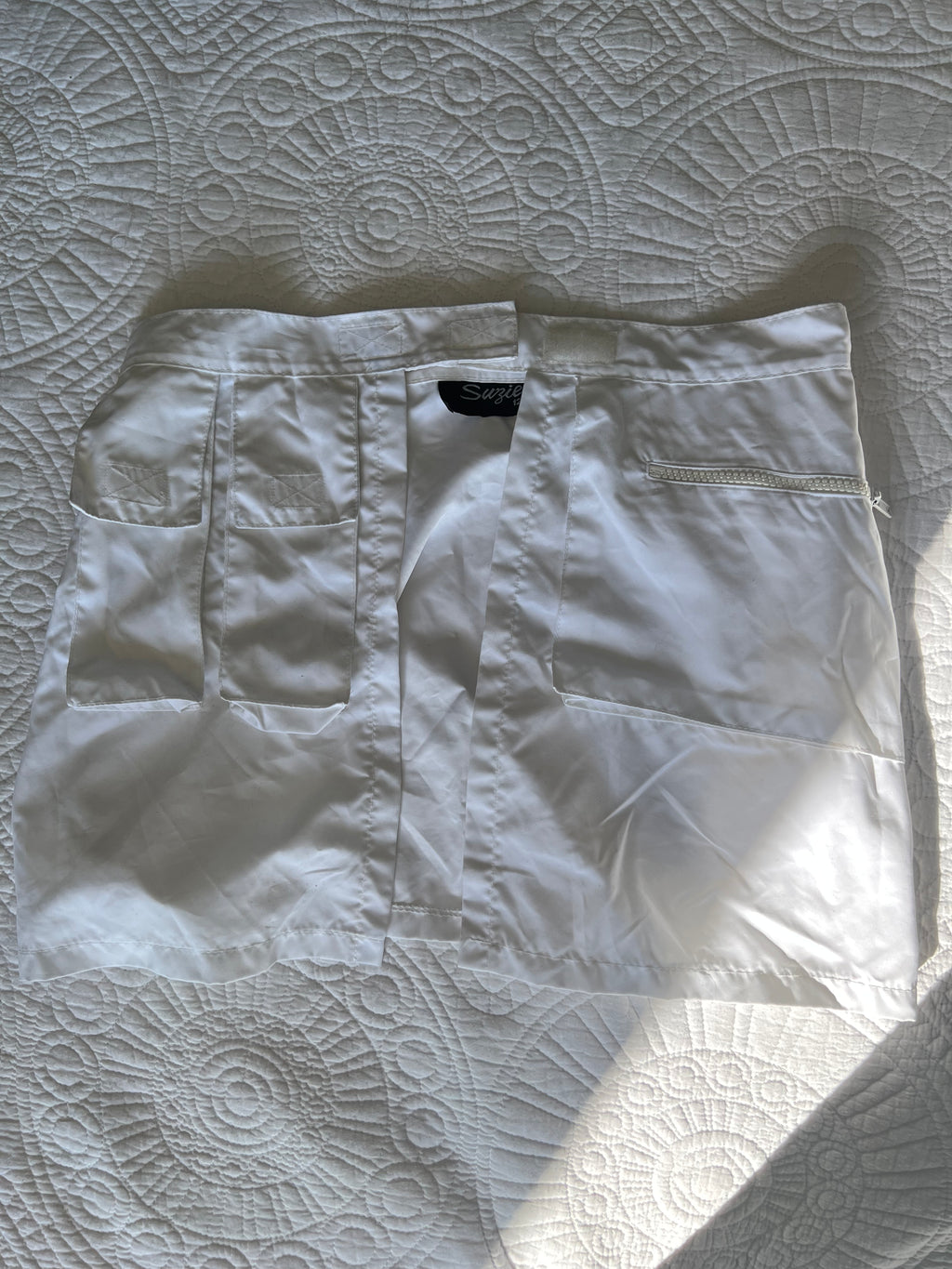 White velcro two piece set with under shorts and detatchable skirt