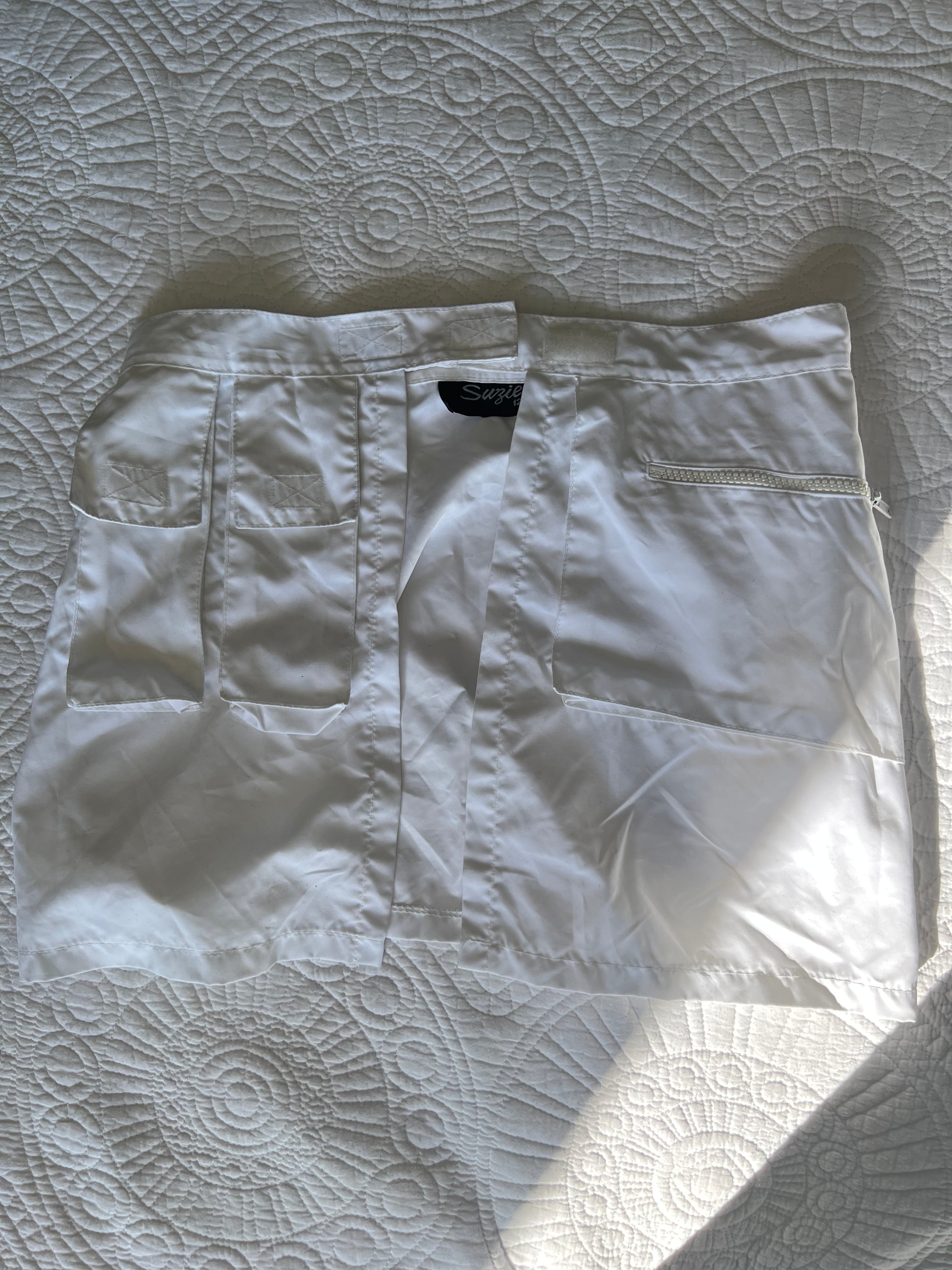White velcro two piece set with under shorts and detatchable skirt