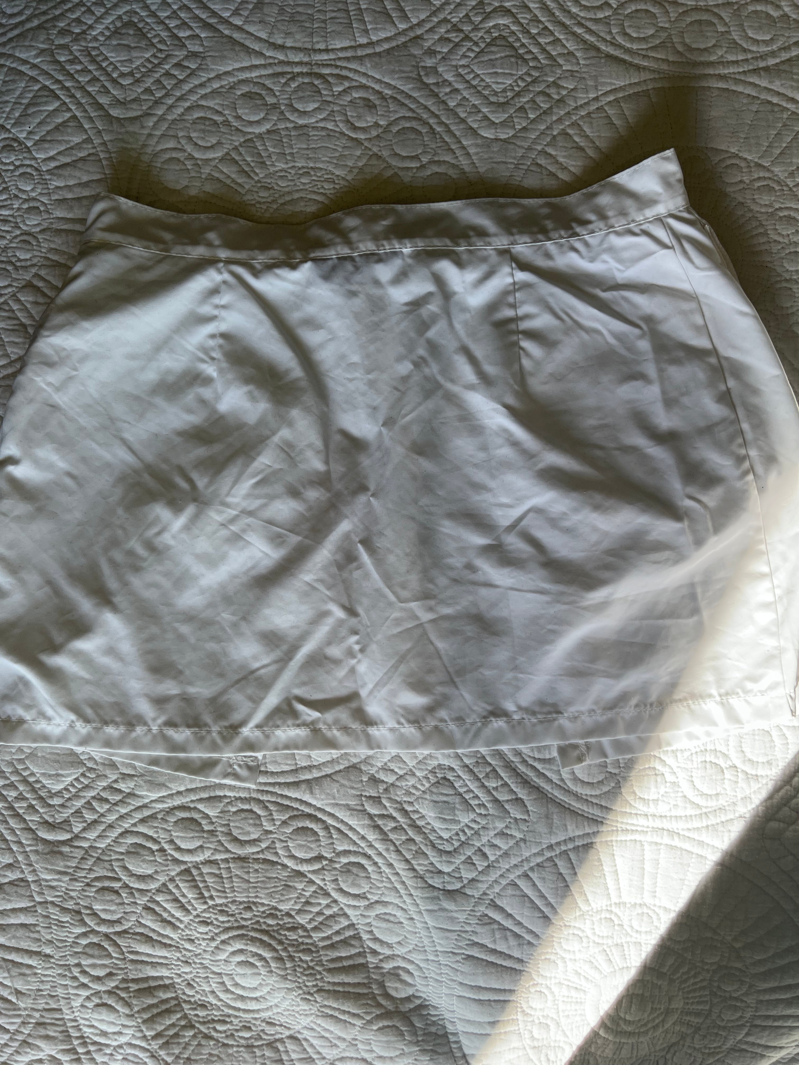White velcro two piece set with under shorts and detatchable skirt