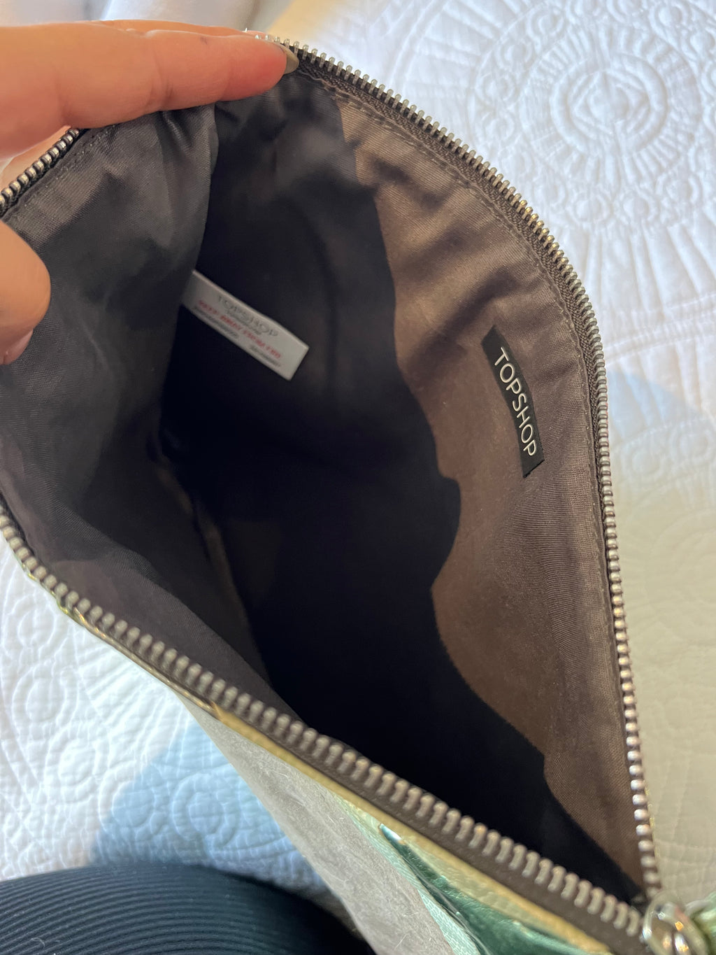 Green shimmer style clutch bag