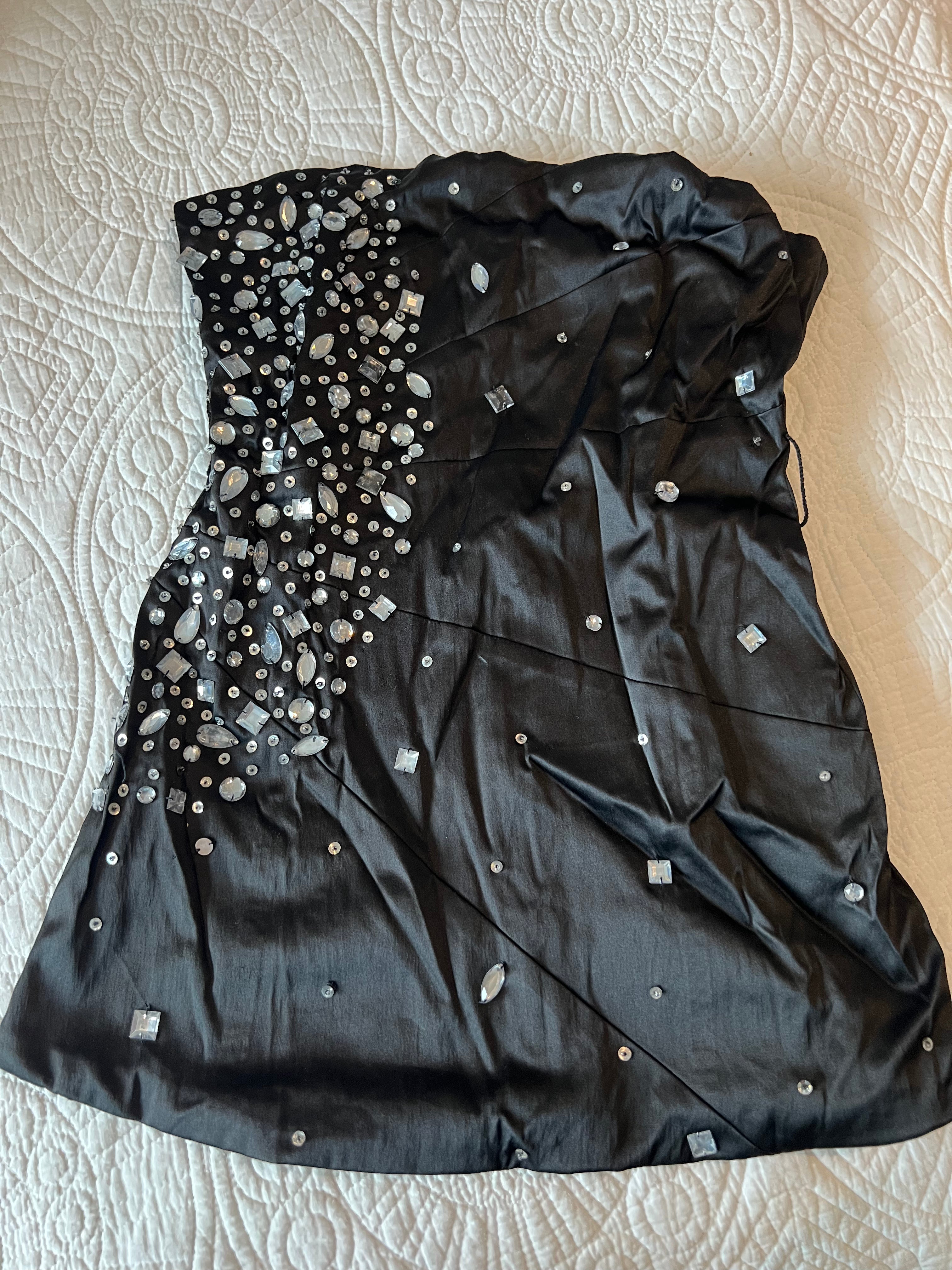 Black corset top / Silk effect material with jewels